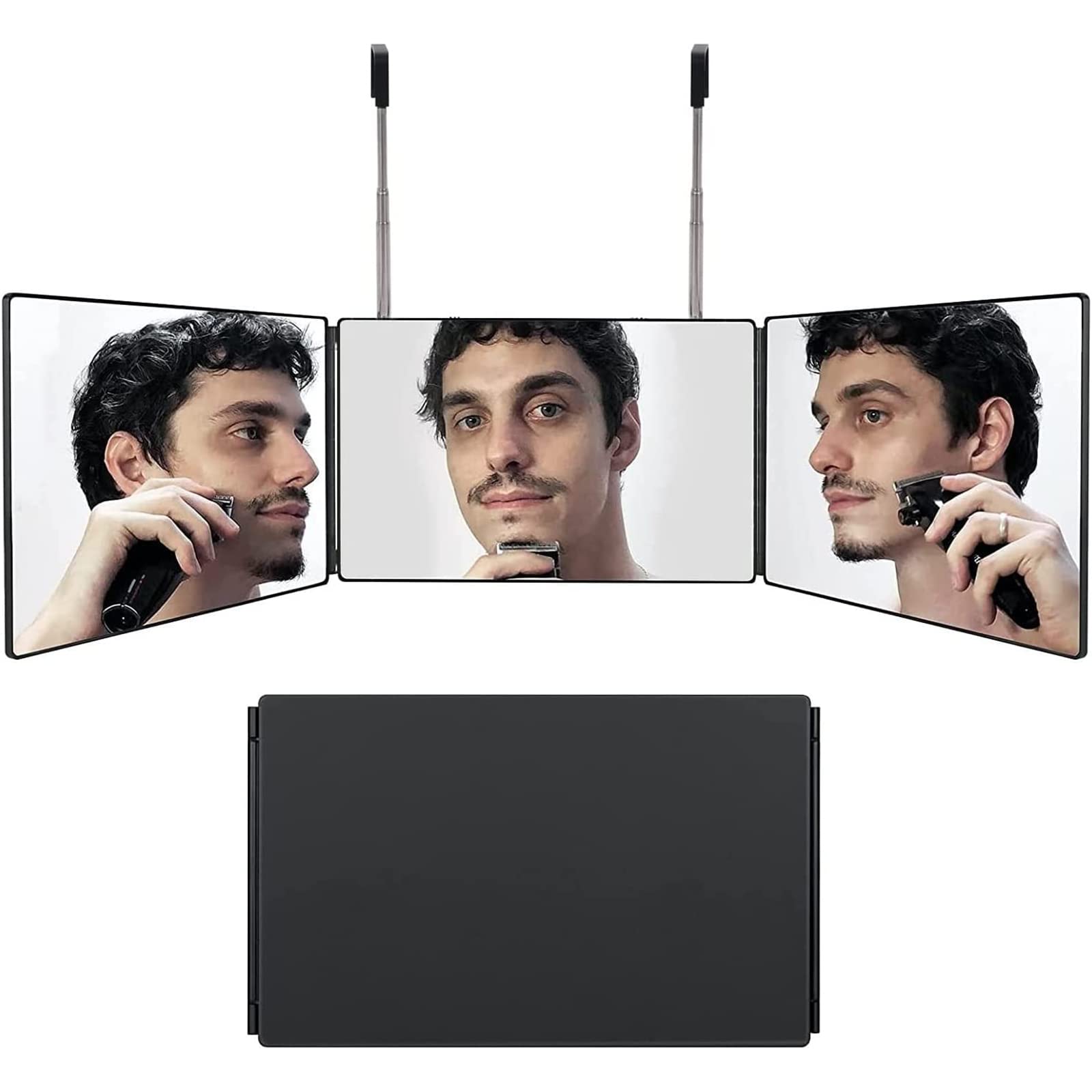 BYGER 3-Way Adjustable 360° Hair Cutting Mirror with Telescoping Hooks - Portable Foldable Mirror for Self Haircuts, Travel, Bedroom & Bathroom Use - Perfect for Home Salon, DIY Styling & Professional Hairdressing
