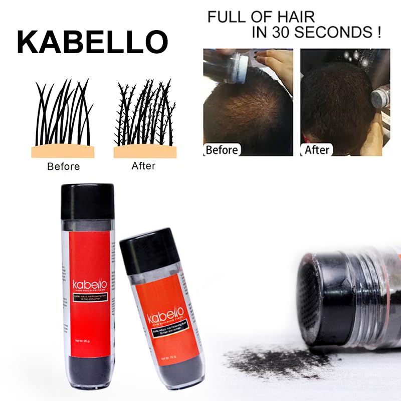 Kabello Fiber Hair Powder for Men & Women - Natural Hair Thickening & Bald Spot Coverage - 15g Brown | Instant Volume & Confidence for Daily Styling & Special Occasions