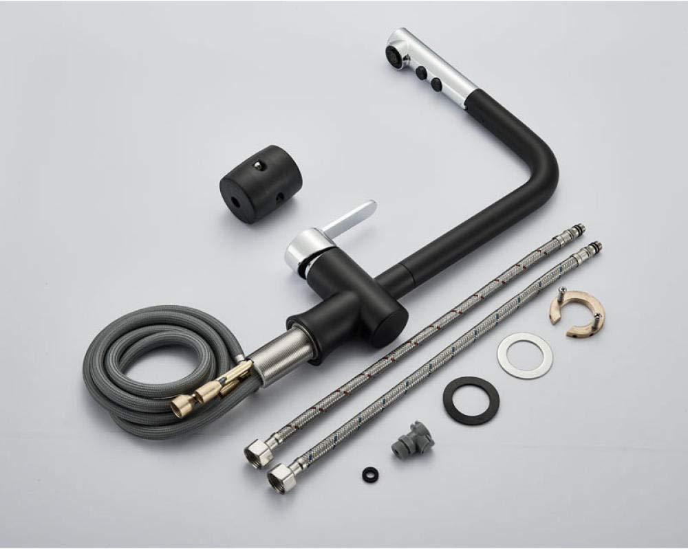 Deck Mounted Pull Out Kitchen Faucet - Single Handle Chrome & Black Finish - Hot & Cold Water Mixer - 2 Function Spray Head - Perfect for Modern Kitchens & Bar Sinks