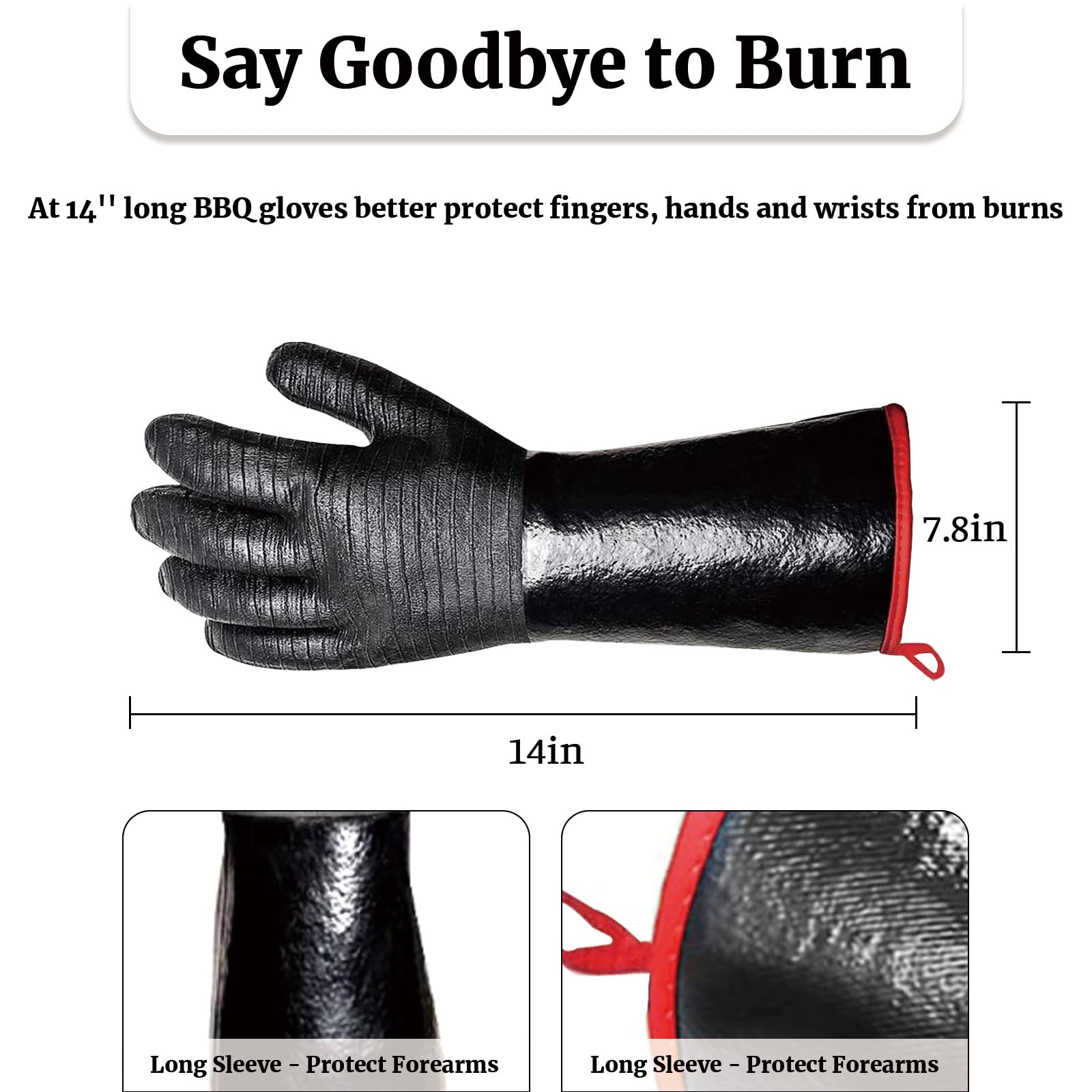 Heat Resistant BBQ Grill Gloves - 932°F Waterproof Long Sleeve Barbecue Gloves for Grilling, Smoking, Baking & Frying - BPA-Free Oven Mitts for Turkey Fryer, Rotisserie & Outdoor Cooking