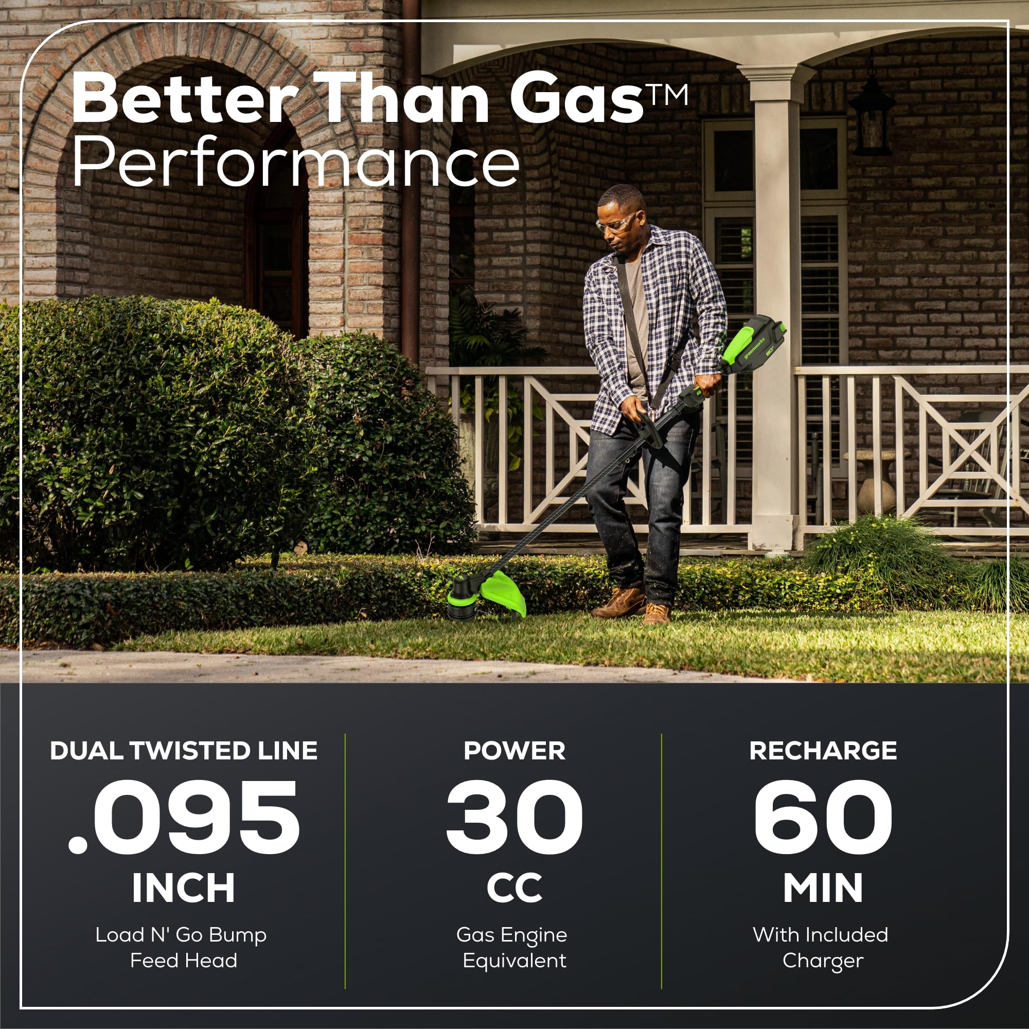 Greenworks 80V 16-Inch Brushless Cordless String Trimmer with Carbon Fiber Shaft - Includes 2.0Ah Battery & Fast Charger - Perfect for Lawn Edging, Weed Control & Yard Maintenance