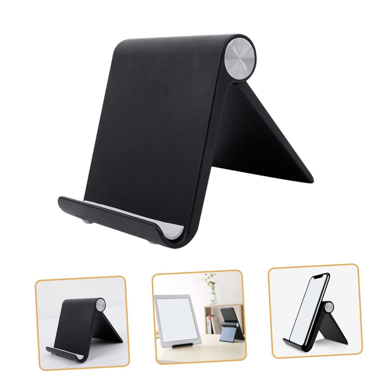 Adjustable Black Cell Phone Stand Holder for Desk - 360° Rotating Mobile Phone Stand with Sturdy Base for iPhone, Samsung & All Smartphones - Perfect for Office, Home & Video Calls