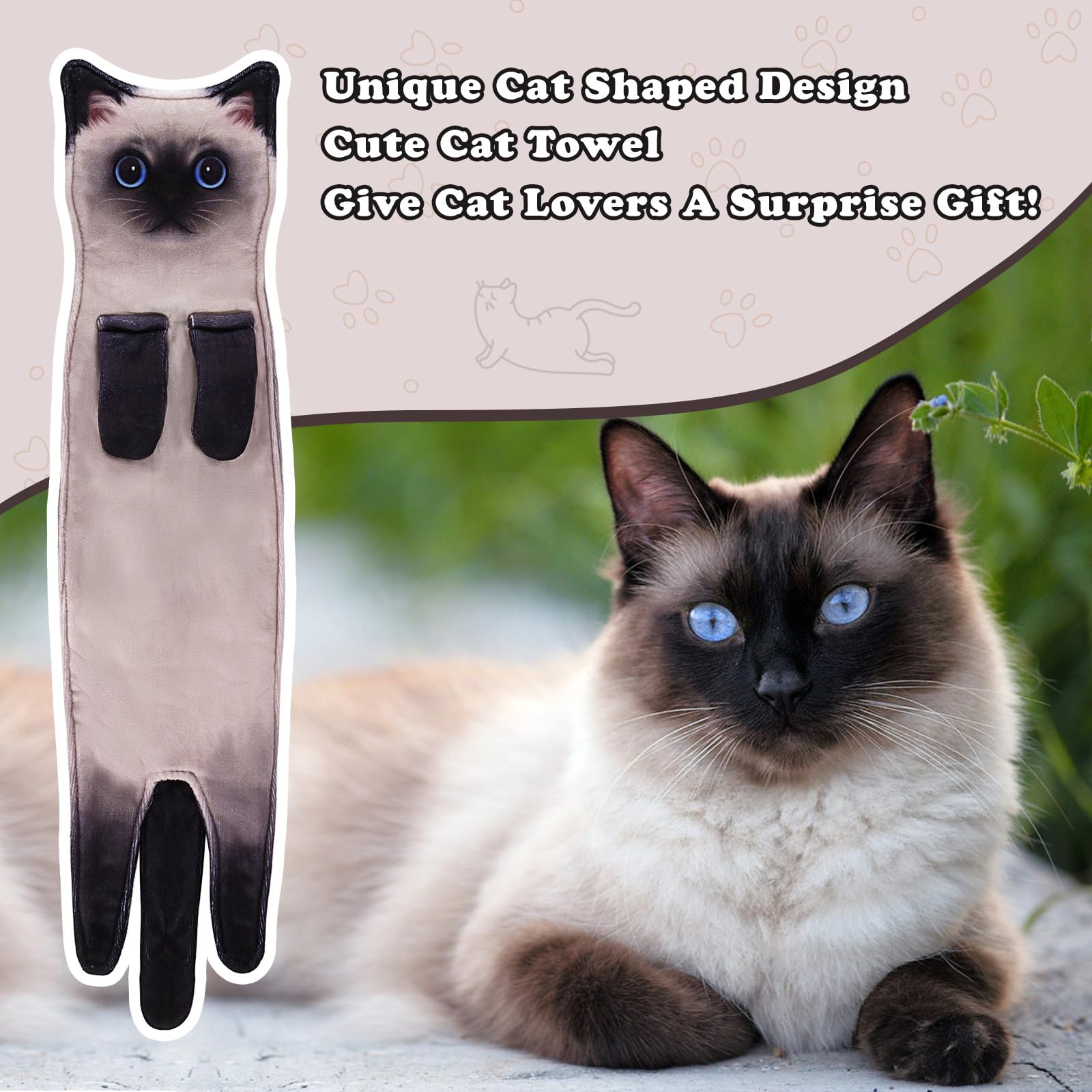 Funny Siamese Cat Hand Towel Set - Absorbent Kitchen & Bathroom Towels for Cat Lovers - Cute Decorative Hanging Towels - Perfect Christmas Gift for Women & Cat Owners - Great for Home Decor, Gifts, and Daily Use