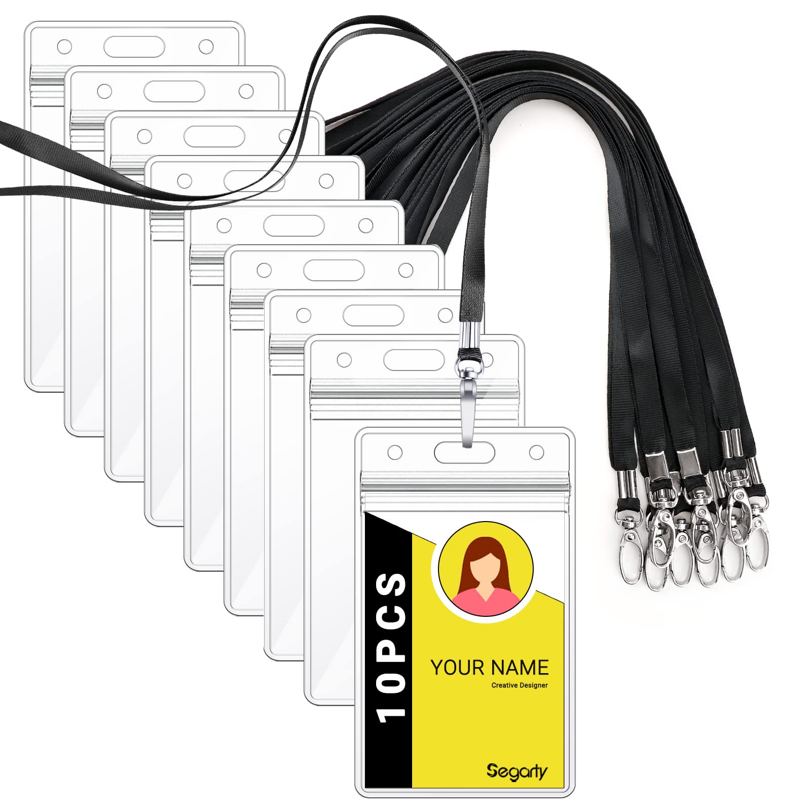 Segarty 10 Pack ID Lanyards with Clear Badge Holder - for Office, School & Business Use