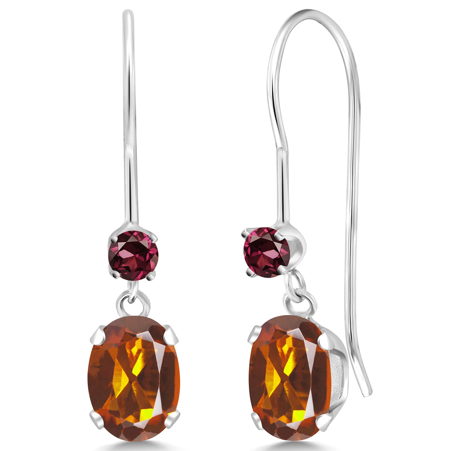 0.98Ct Orange Red Madeira Citrine & Rhodolite Garnet 14K White Gold Dangle Earrings for Women | Gemstone Jewelry Gift for Birthday, Anniversary & Special Occasions