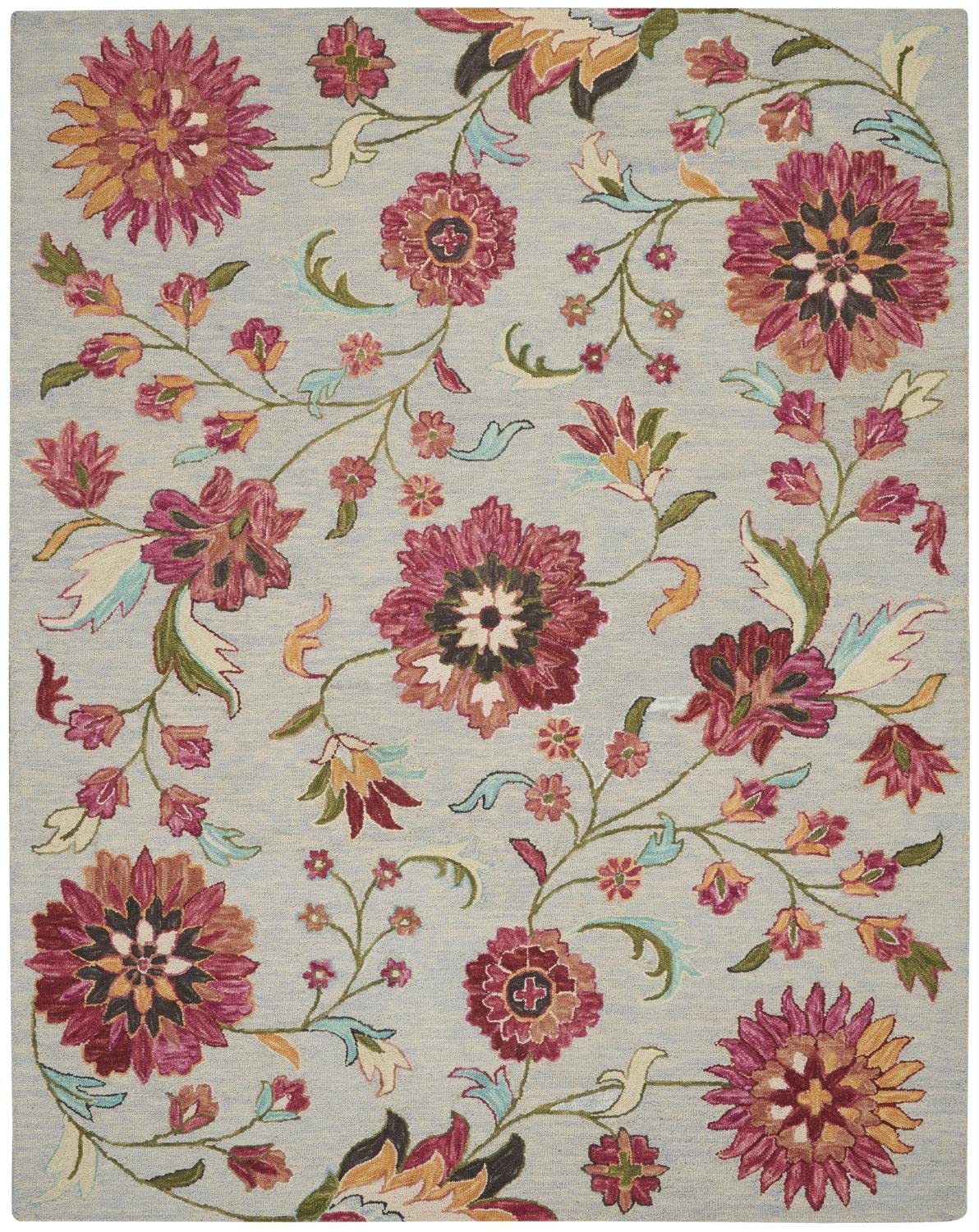 Nourison Bahari Floral Grey/Multi 8' x 10' Area Rug - Easy Cleaning, Non-Shedding, Stain Resistant for Bedroom, Living Room, Dining Room & Kitchen | Perfect for Home Decor, Family Gatherings & Pet-Friendly Spaces (8x10)