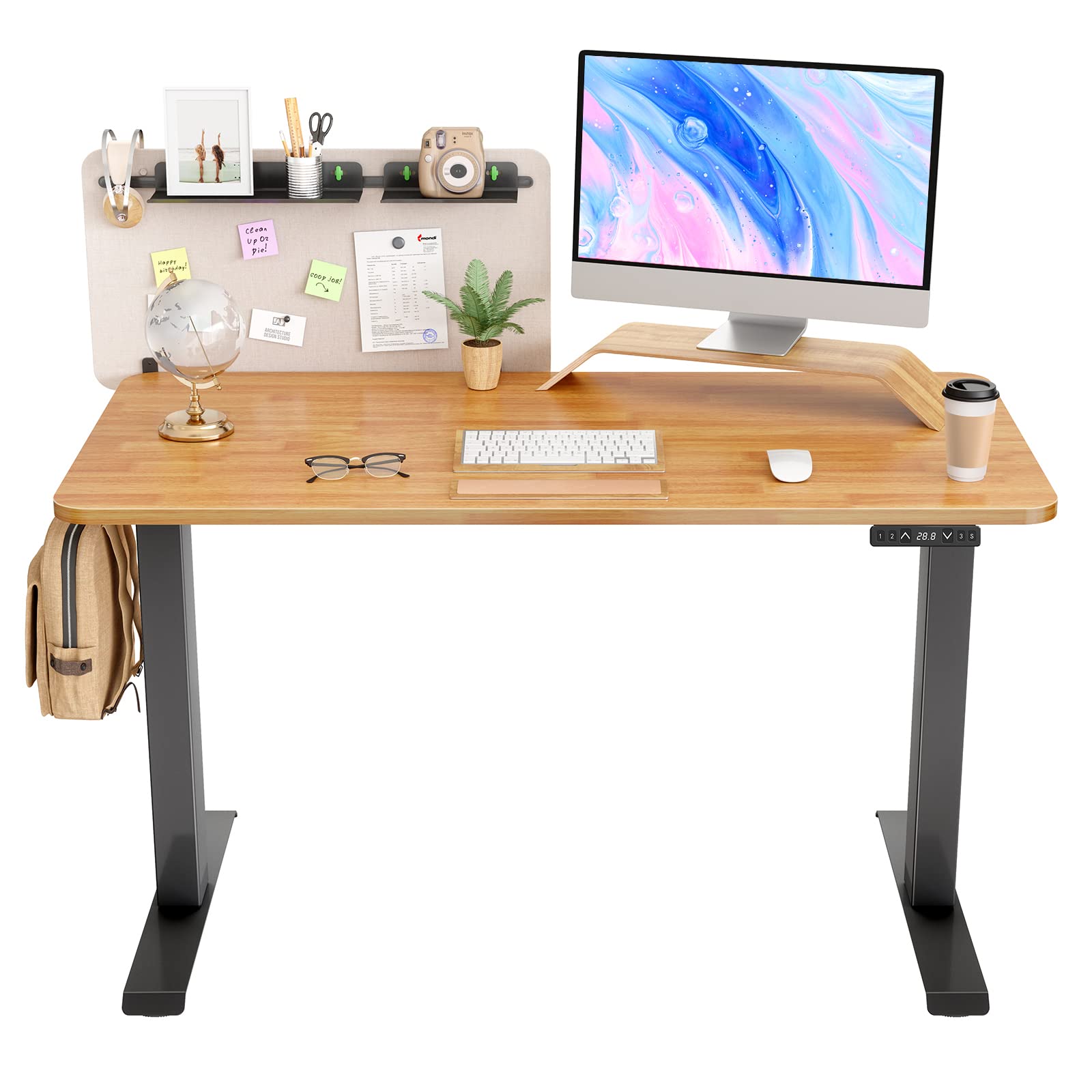 BANTI 48 x 24 Inches Electric Standing Desk - Dual Motor Adjustable Height Sit Stand Desk with Screen Panel, Rubberwood Top & Black Frame for Home Office | Perfect for Remote Work, Gaming & Study (Model: B-SDE-SP48BO-D)