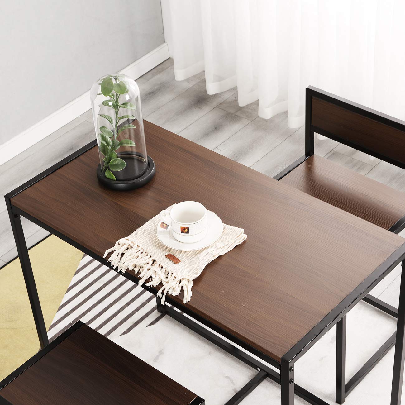 SogesPower 3-Piece Dining Table Set - Breakfast Nook & Kitchen Table with 2 Chairs, Walnut Finish - Perfect for Small Spaces, Apartments, and Home Offices