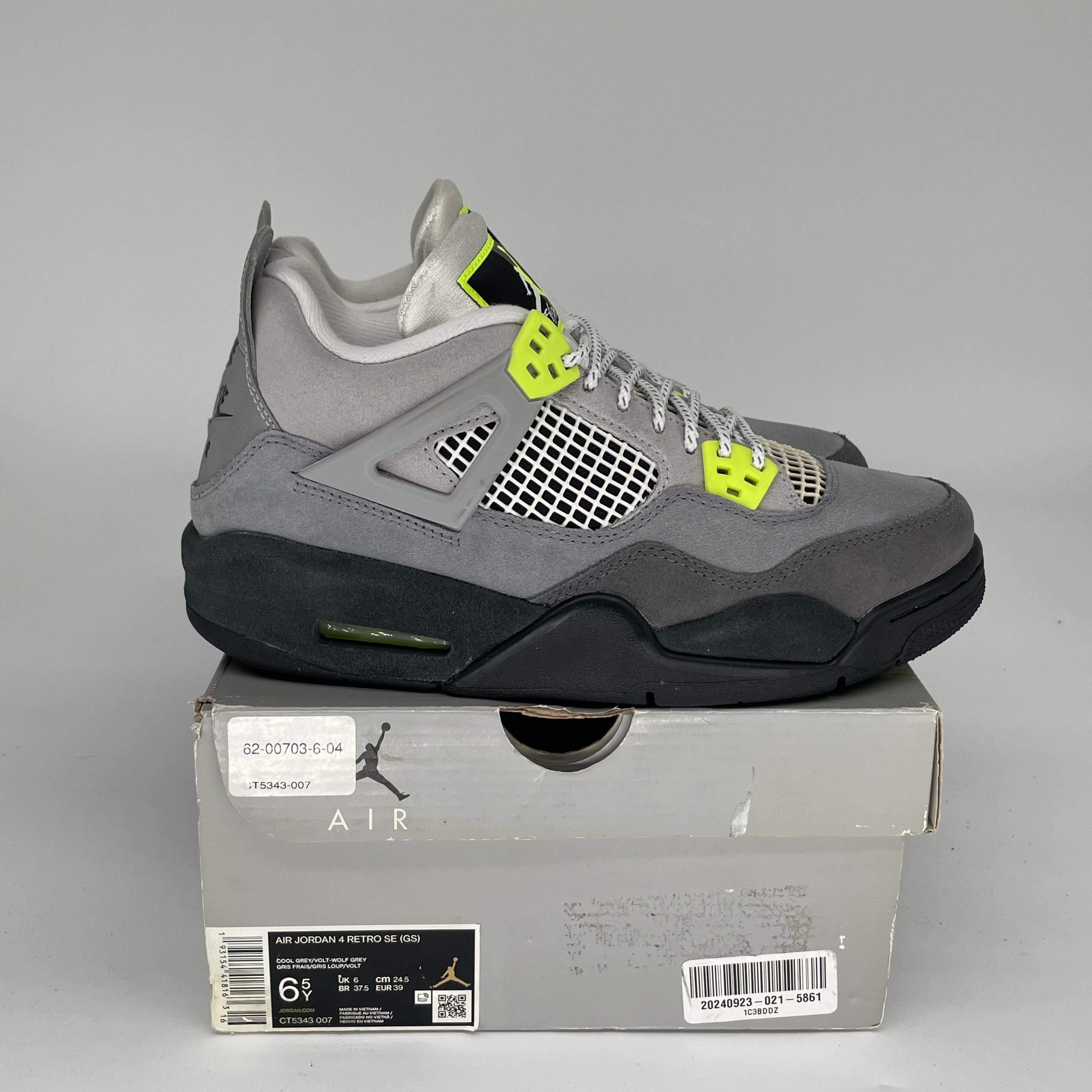 Original Air Jordan 4 Retro 'Neon 95' Size 6.5Y Men's Basketball Shoes CT5343-007 - Perfect for Streetwear & Sneaker Collectors
