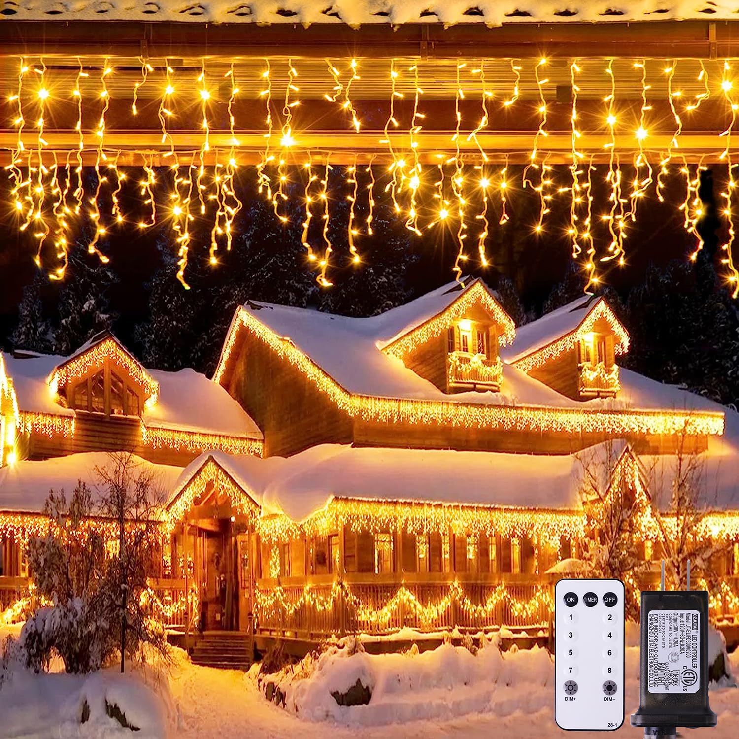 JMEXSUSS 38.8FT 400 LED Warm White Icicle Christmas Lights - Outdoor/Indoor Waterproof Plug-in Holiday Lights with Remote Control for Wedding, House, Fireplace, Christmas Tree & Holiday Decorations - Perfect for Winter, Party & Home Decoration