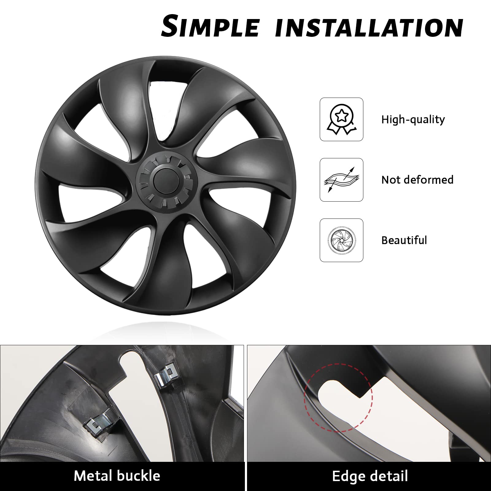 Tesla Model Y 19-Inch Überturbine Wheel Covers - Left & Right Symmetric Matte Black Caps for Enhanced Style & Protection | Perfect for Road Trips & Daily Commutes