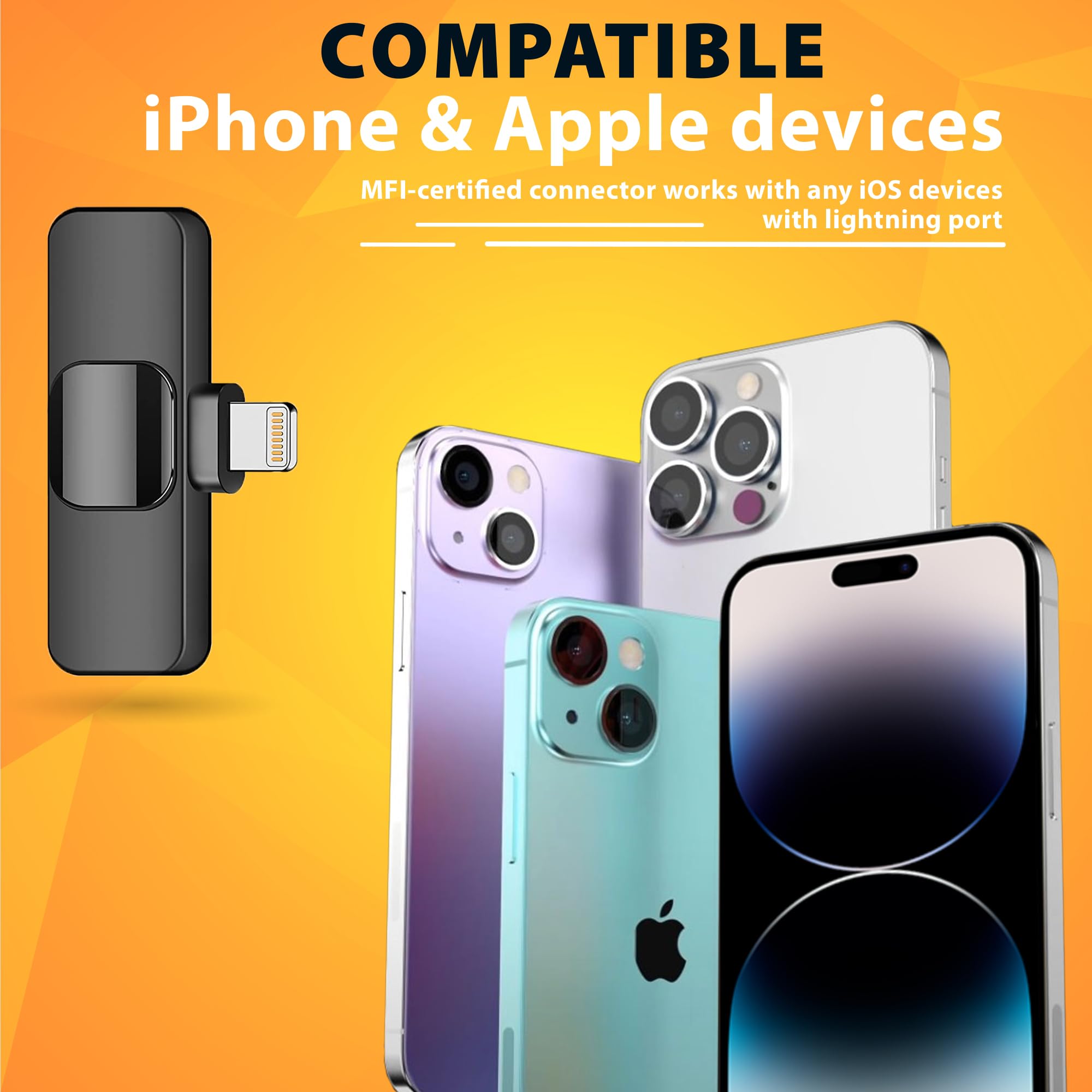 PowerDeWise Wireless Lavalier Microphones for iPhone - Noise Cancelling Clip-on Mic, Plug & Play Omnidirectional Condenser Mic - Pack of 2 - Perfect for Vlogging, YouTube, Interviews & Live Streaming
