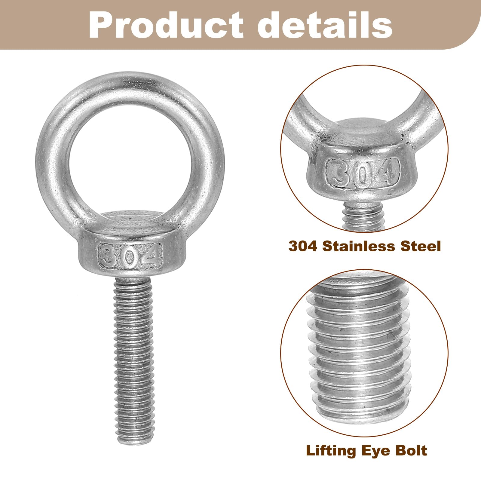 Stainless Steel M6 x 25mm Eye Bolt - 304 Grade Ring Shape Male Thread Eyebolt for Lifting, Engineering, Marine & Hammock Hanging - Heavy Duty Hardware (Pack of 10) - Perfect for DIY Projects, Boat Rigging & Outdoor Gear Installation