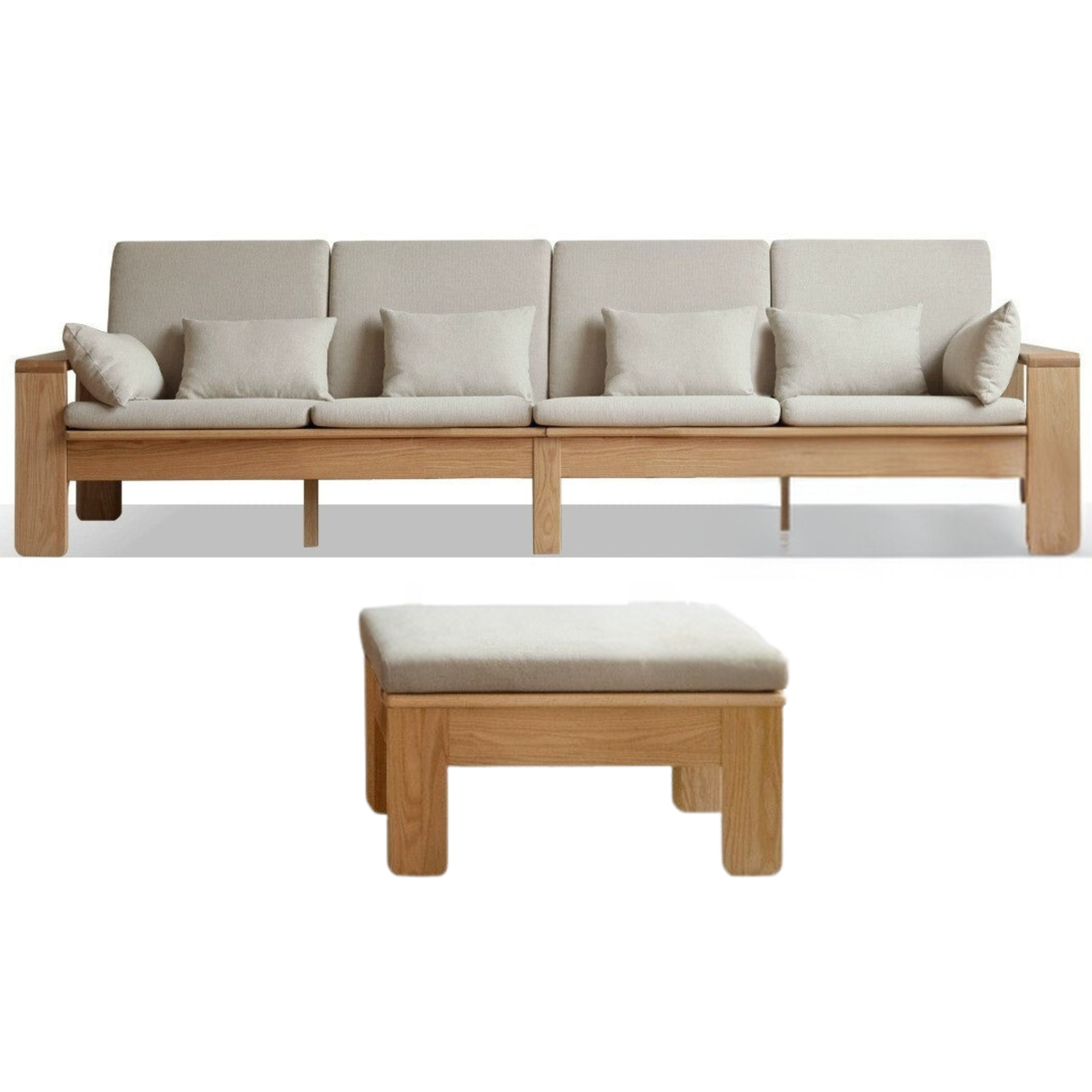 Modern Nordic Fabric Sofa - Solid Oak Wood Frame - Stylish & Durable Living Room Furniture for Small Spaces & Apartments