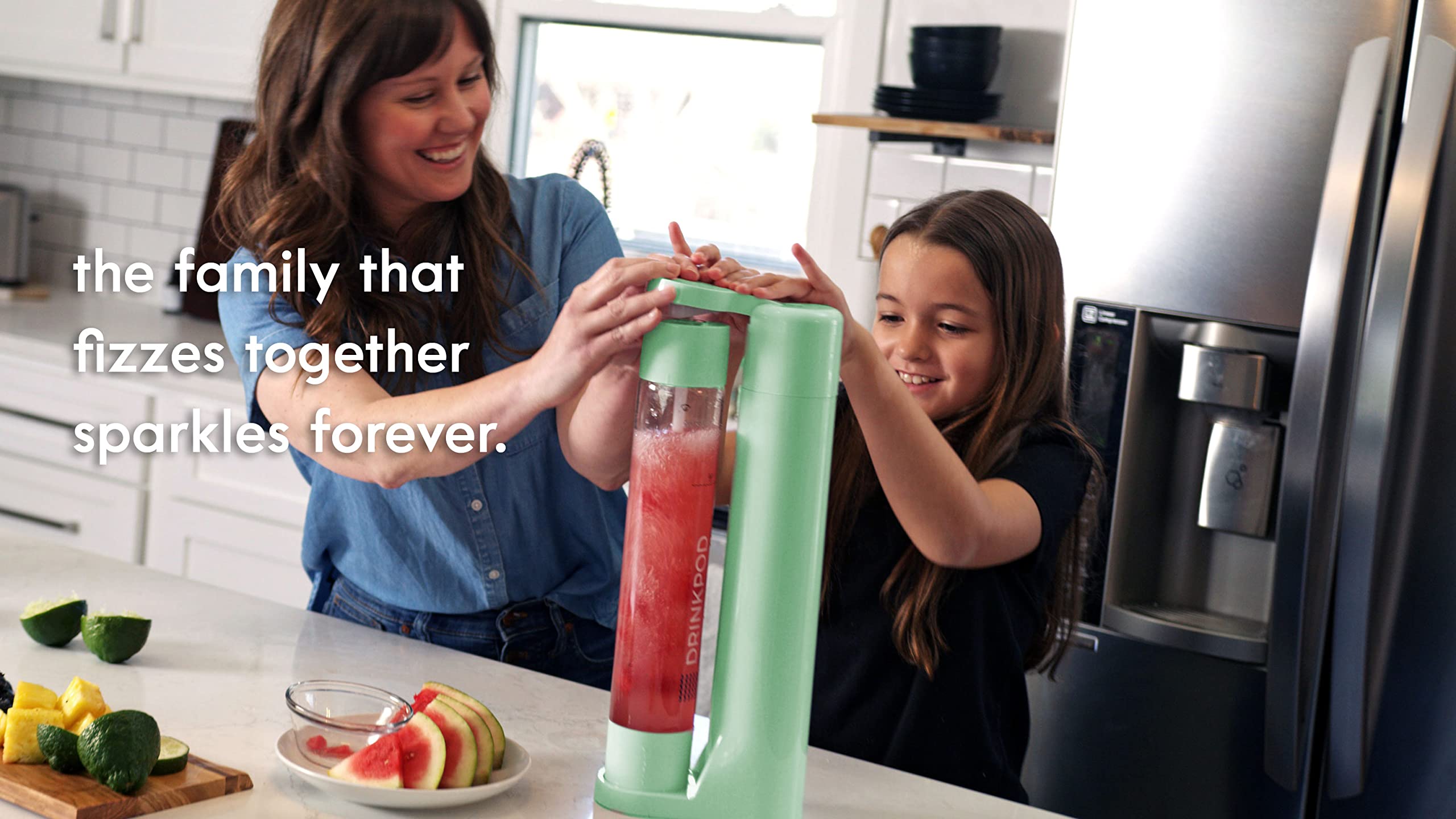 Fizzpod Home Soda Maker Machine - Make Sparkling Water, Carbonated Juice, Coffee, Tea & Cocktails | Includes 3 BPA-Free 32oz Bottles, 3 Caps & Carbonator Cap | Perfect for Kitchen, Parties & Healthy Hydration