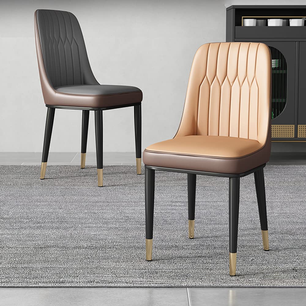 Modern Metal Parsons Dining Chair - Luxurious Leather Side Chair with Brass/Gold Legs for Restaurant, Kitchen & Home Decor - Camel (1 Piece)