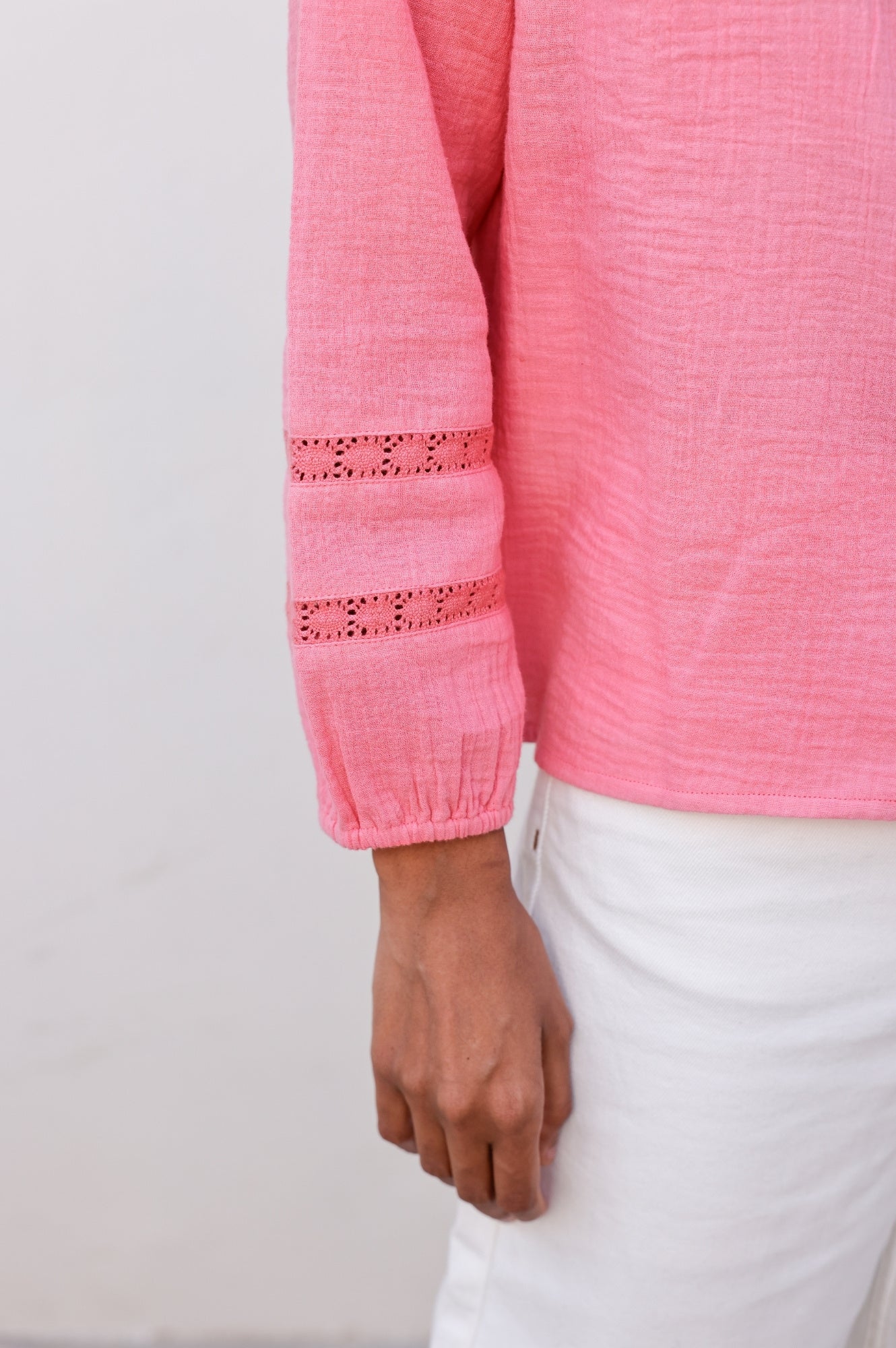 Organic Cotton Cheesecloth Blouse for Women - Soft & Breathable Summer Top in Pink Lemonade | Boho Chic Style for Beach, Vacation & Casual Wear