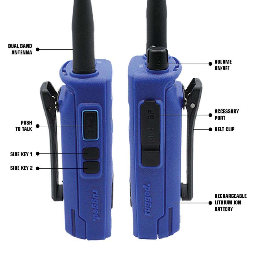 Rugged R1 Business Band Two-Way Handheld Radio Kit - Long Range Walkie Talkie with Intercom Function for Outdoor, Construction & Emergency Communication