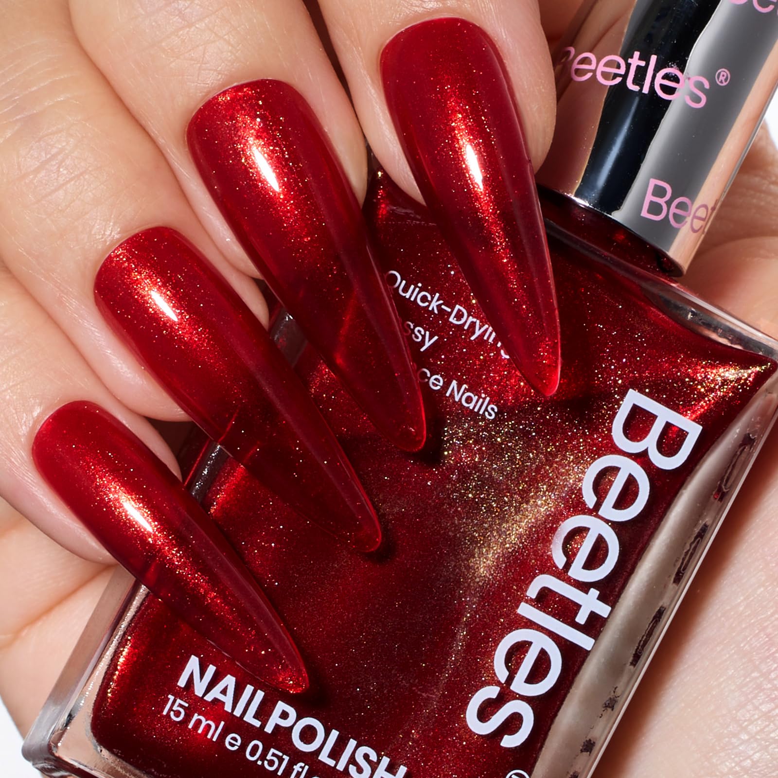 Beetles Red Glitter Nail Polish - 15ml Ruby Radiance Shimmer Nail Lacquer for DIY Manicure & Nail Salon | Long-Lasting Air-Dry Formula for Parties, Weddings & Special Occasions