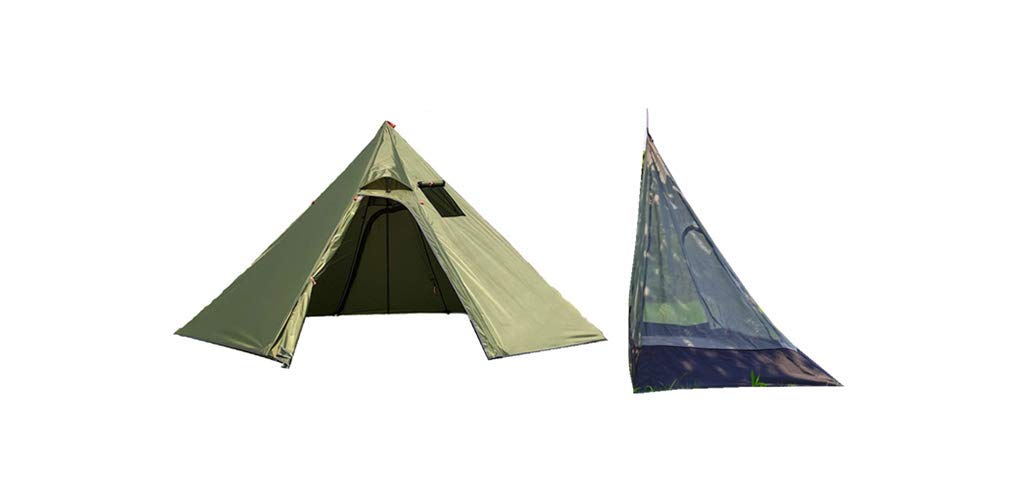 4 Person Lightweight Teepee Hot Tent - Fire Retardant Stove Jack, Half Mesh Design (6.8lb, 7.2FT Height) for Outdoor Camping, Hiking & Winter Adventures - Perfect for Family Camping Trips and Backpacking Expeditions