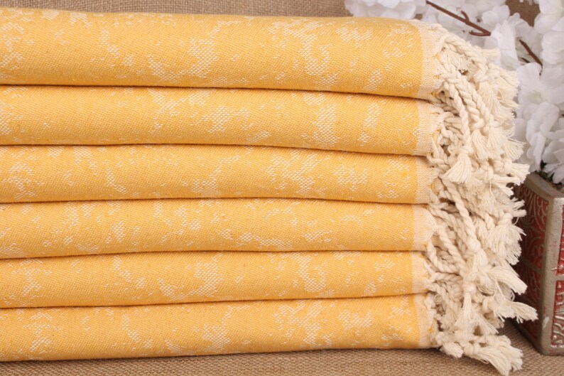 Premium Mustard Yellow Turkish Cotton Beach Towel - Soft, Absorbent & Quick-Drying for Pool, Beach & Spa - Large 40x70 Inches