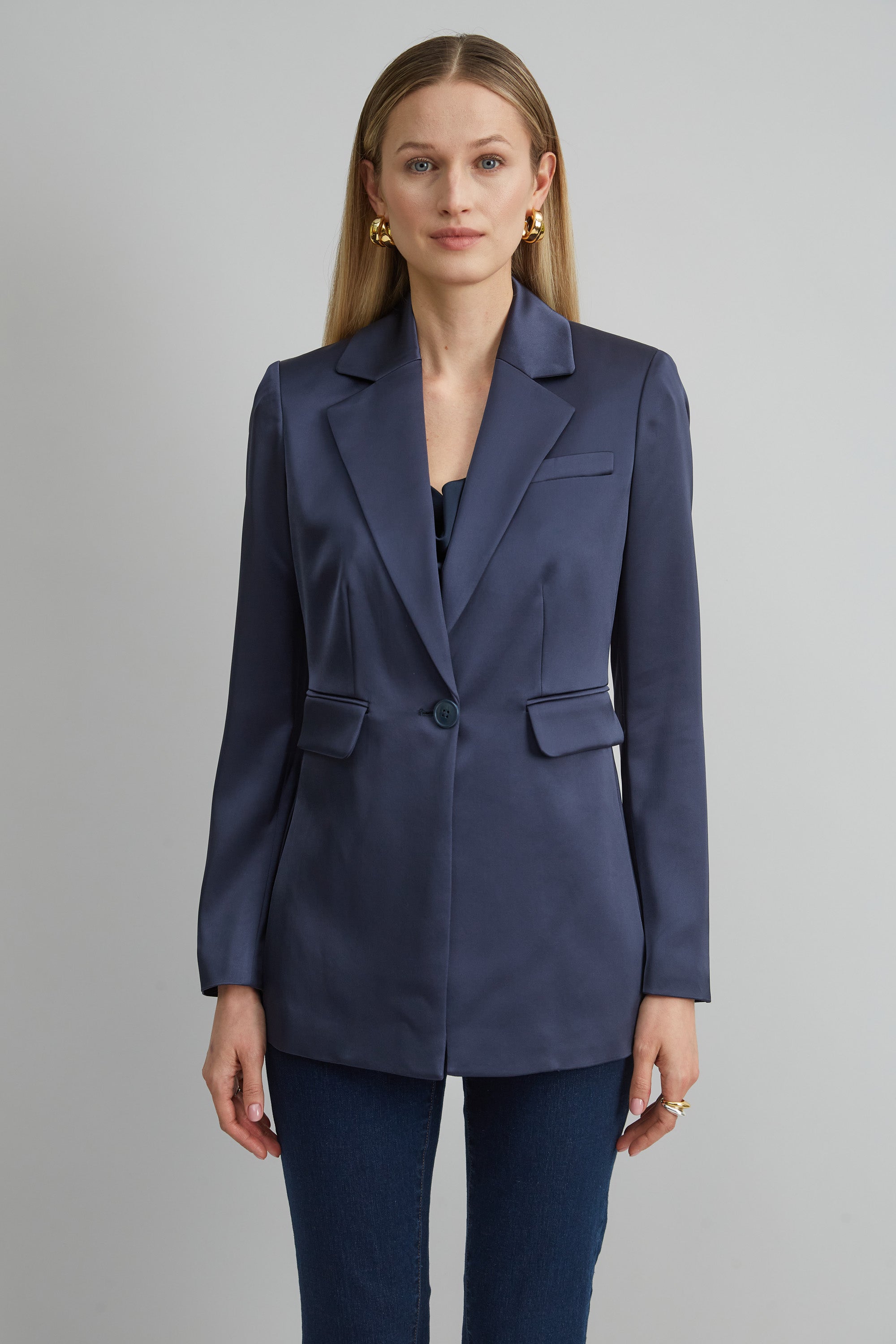 Elegant Satin Side Slit Blazer for Women - Office Wear & Evening Outfits - Perfect for Business Meetings, Cocktail Parties & Special Occasions