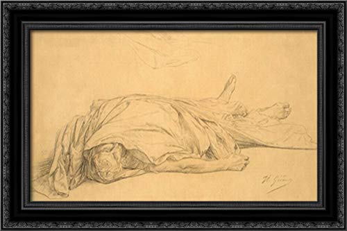 Jean Leon Gerome The Dead Caesar 24x16 Black Ornate Wood Framed Canvas Art - Roman History Painting for Living Room, Office & Gallery Wall Decor