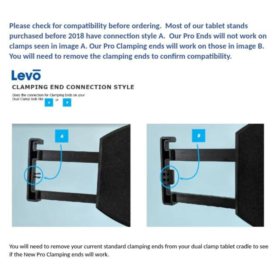 LEVO Pro Tablet Stand Clamping Ends - Dual Clamp Set of 4 for Secure Tablet Mounting | Perfect for Office, Home, and Studio Use