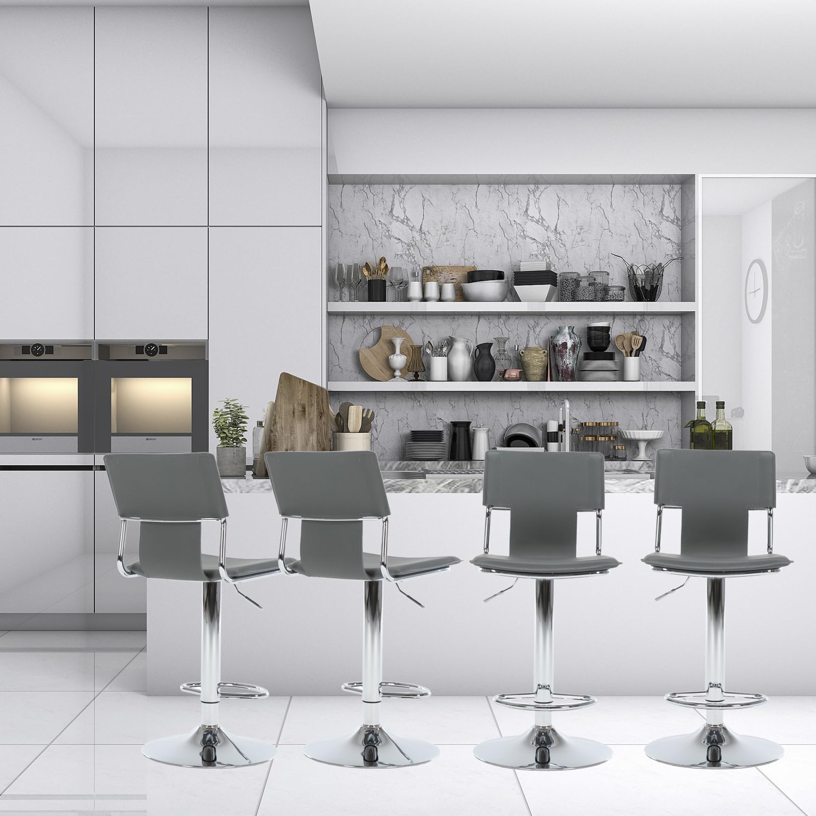 Grey Swivel Bar Stools Set of 2 - High Back Bar Height Chairs for Kitchen Island, Breakfast Nook & Coffee Bar - Modern Counter Stools for Home & Commercial Use