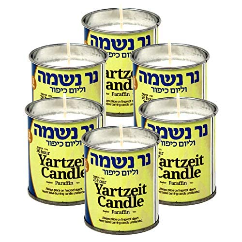 RAMBUE 24-Hour Yahrzeit Memorial Candle in Tins (6 Pack) - Long-Lasting White Paraffin Wax Candle with 1-Day Burn Time for Jewish Remembrance Ceremonies, Home Memorials & Religious Observances
