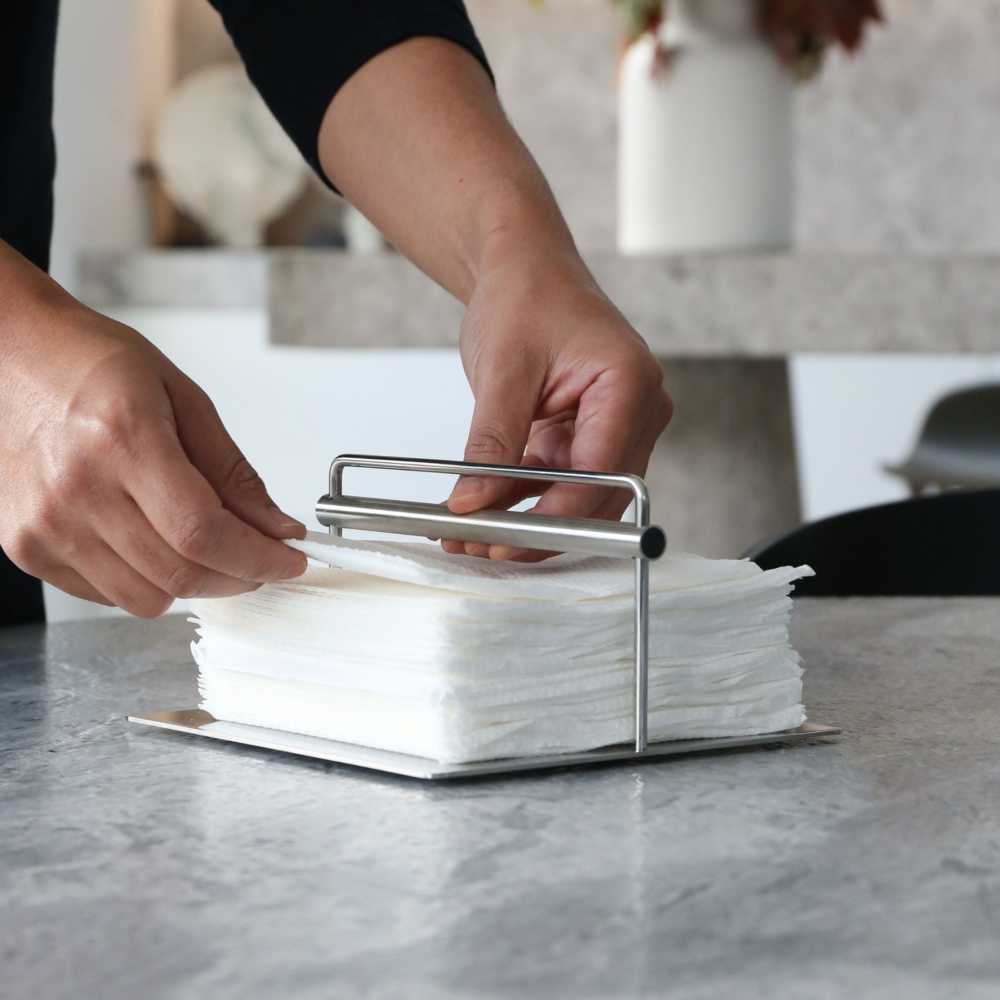STELTON Original Stainless Steel Napkin Holder - Elegant Tableware for Dining, Kitchen & Restaurant Use