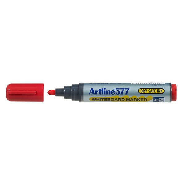 Artline 577 Whiteboard Markers - 3mm Bullet Tip, Red Ink, Pack of 12 - Perfect for Office, Classroom & Home Whiteboards