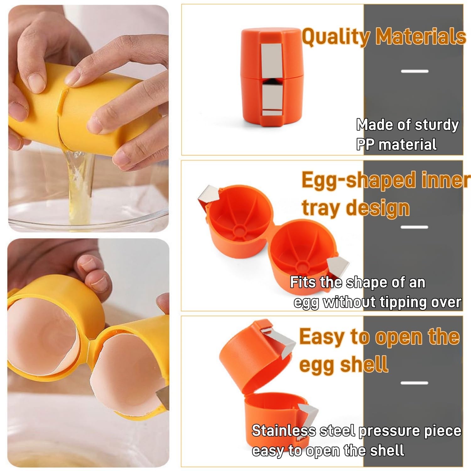 2025 Premium Egg Shell Opener - Handheld Egg Cracker Tool for Raw Eggs, Multifunctional Egg Breaker & Separator - Perfect for Cooking, Baking, Camping & Kitchen Use (2 Pack, Yellow)