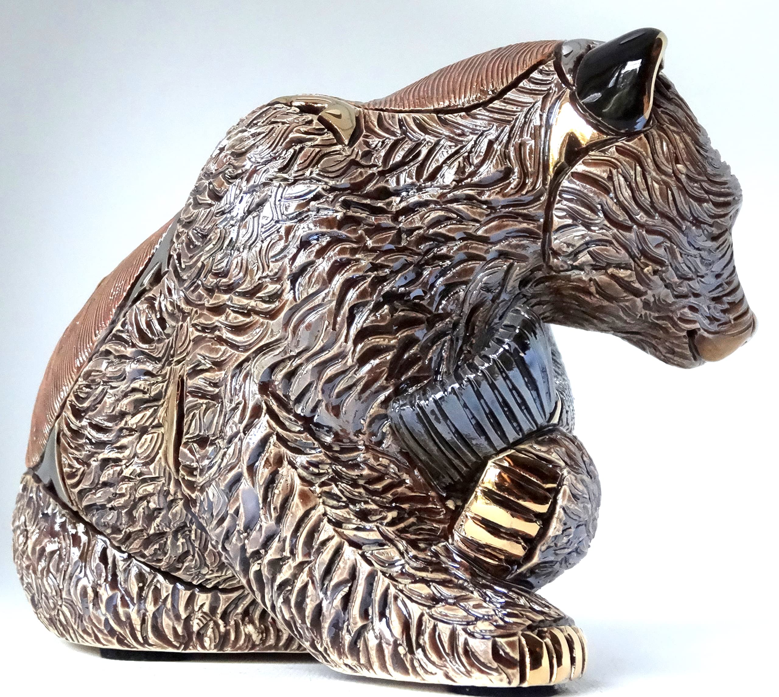 De Rosa Handmade Sculpted Ceramic Grizzly Bear Figurine - Medium Size Wildlife Collection 1023 - Perfect for Home Decor, Office Display & Nature Lover Gifts