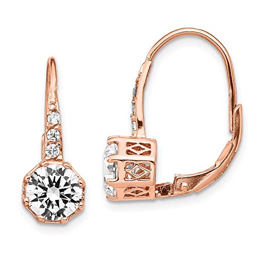 Jewels By Lux Cheryl M Sterling Silver CZ Rose Gold-Plated Leverback Earrings - Elegant Dangle Earrings for Women, Perfect for Weddings, Parties & Special Occasions
