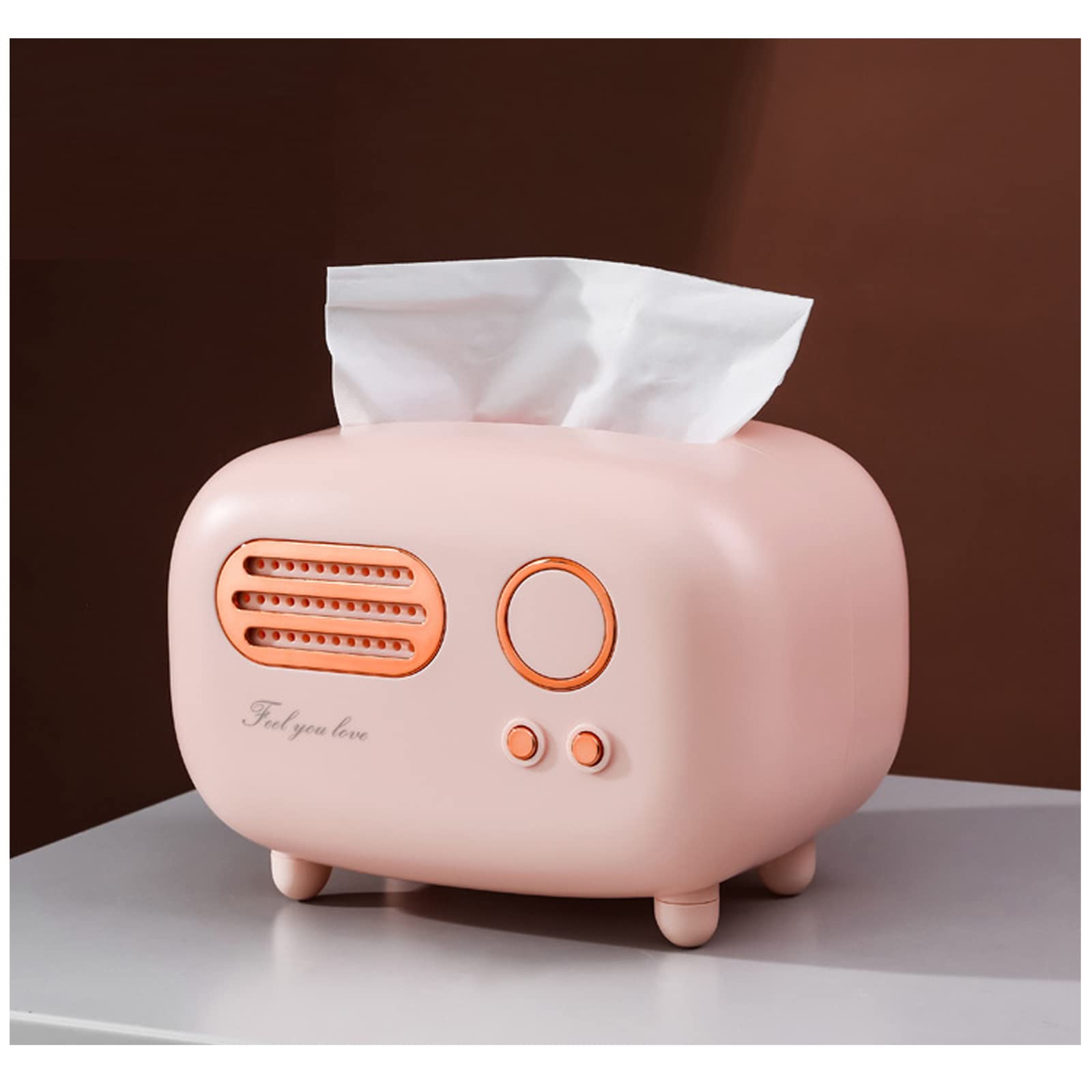 Vintage Radio Shaped Tissue Box Cover - Cute & Practical for Kitchen, Bathroom, Bedroom, Office - Retro Pink Tissue Holder for Countertops, Dressers, Nightstands & Desks - Unique Home Decor Gift Idea for Housewarming & Birthday Parties
