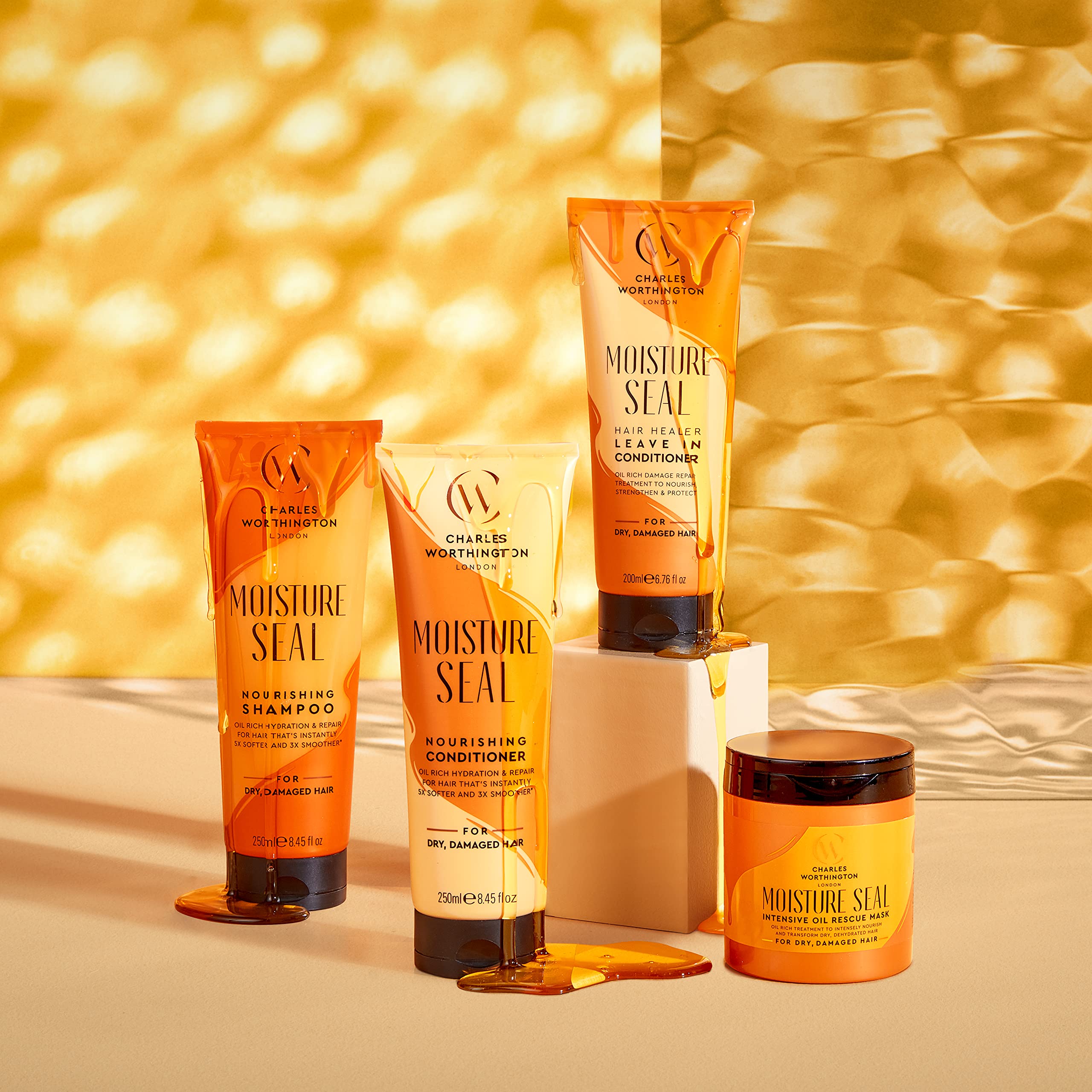 Charles Worthington Moisture Seal Shampoo & Conditioner Set for Dry Hair - Hydrating Haircare Duo with 2 x 250ml Bottles | Daily Moisture Routine for Frizzy, Damaged Hair at Home or Salon