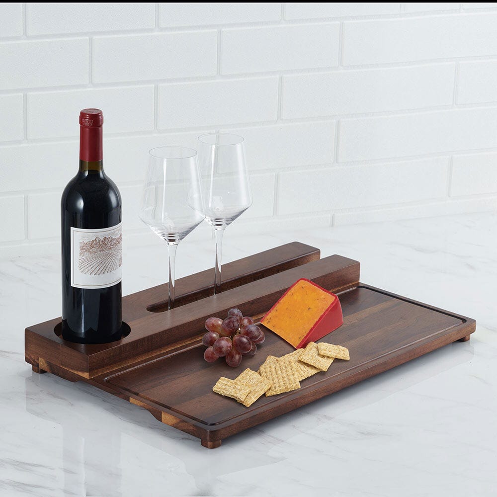 Premium Wooden Serving Tray for Wine & Charcuterie - Elegant Cheese Board with Handle for Entertaining, Dinner Parties & Gifts