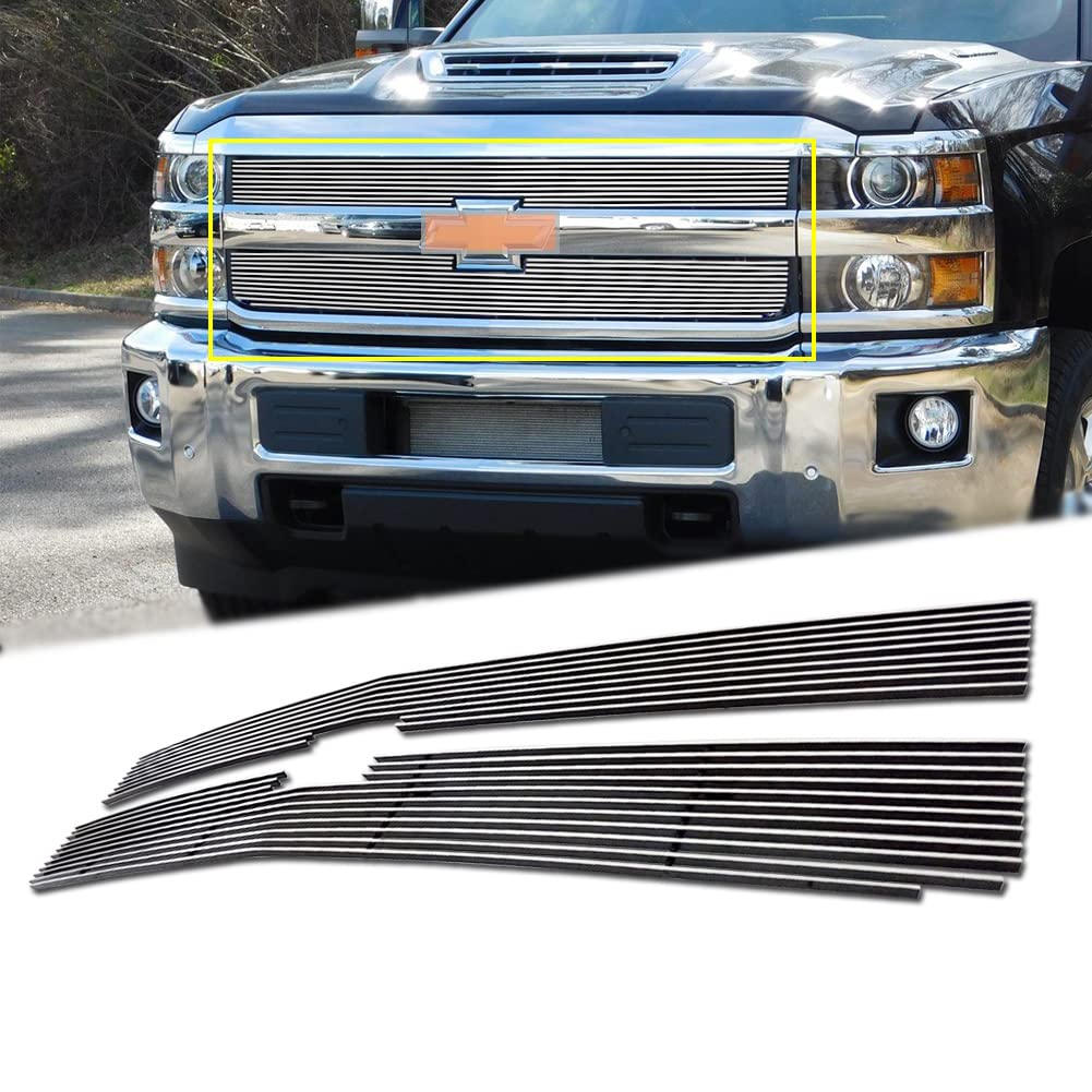 2015-2018 Chevy Silverado 2500 HD 3500 HD & 2019 LTZ Chrome Front Billet Grille Insert - Polished Aluminum Replacement Grill for Enhanced Truck Appearance - Perfect for Off-Roading, Car Shows & Custom Upgrades