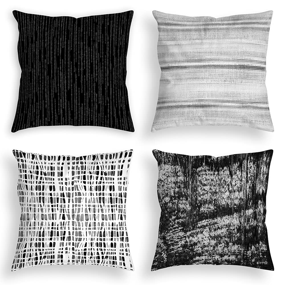 OA OATHENE Abstract Black White Gray Gradient Line Geometric Throw Pillow Covers 18x18 Inch - Soft Velvet Decorative Pillow Cases for Bed, Couch, Sofa, Living Room & Bedroom - Modern Home Decor Accent for Contemporary Spaces