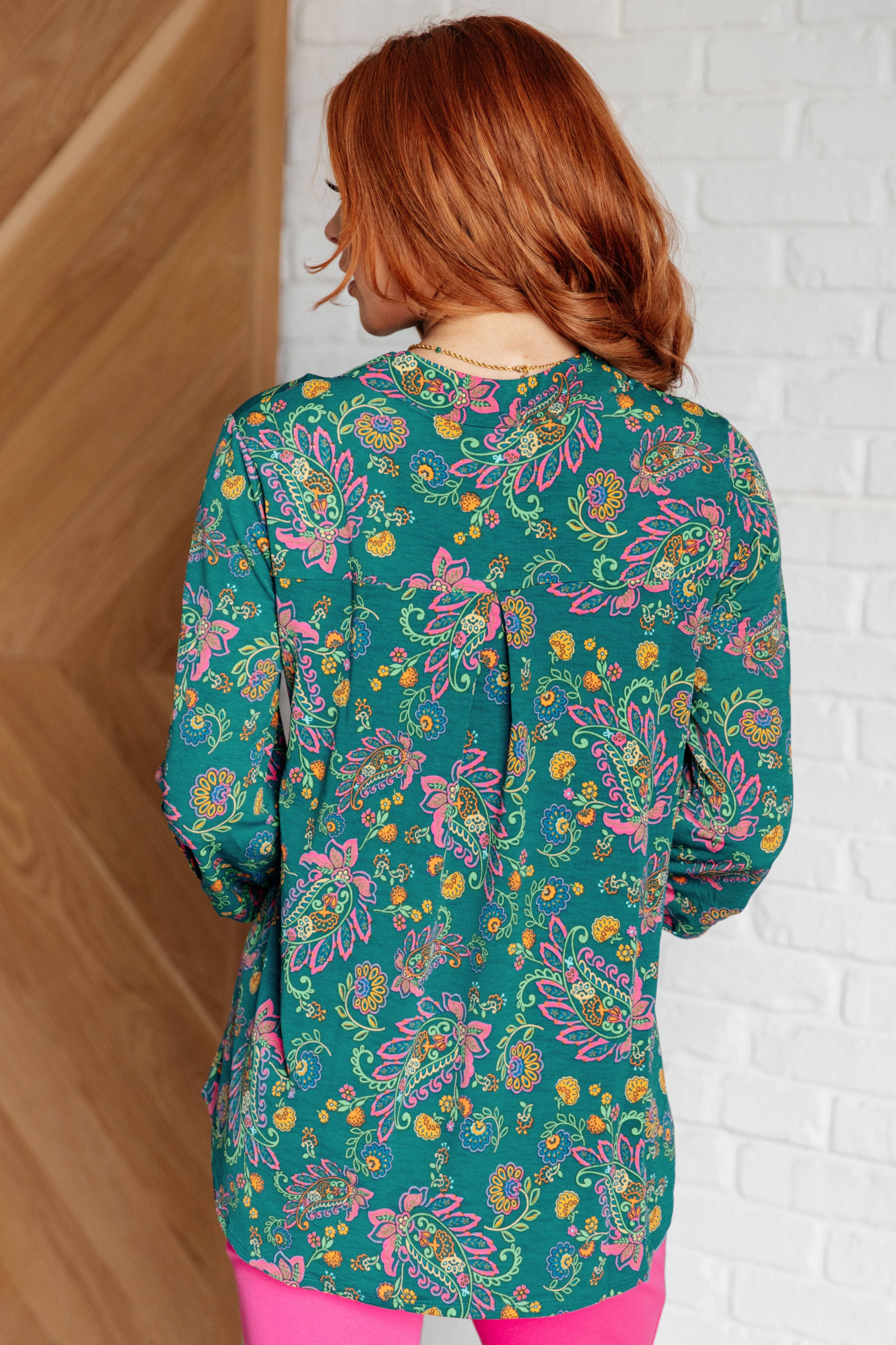 Lizzy Women's Teal and Purple Floral Paisley Print Blouse Top for Casual Wear, Office & Date Night Outfits