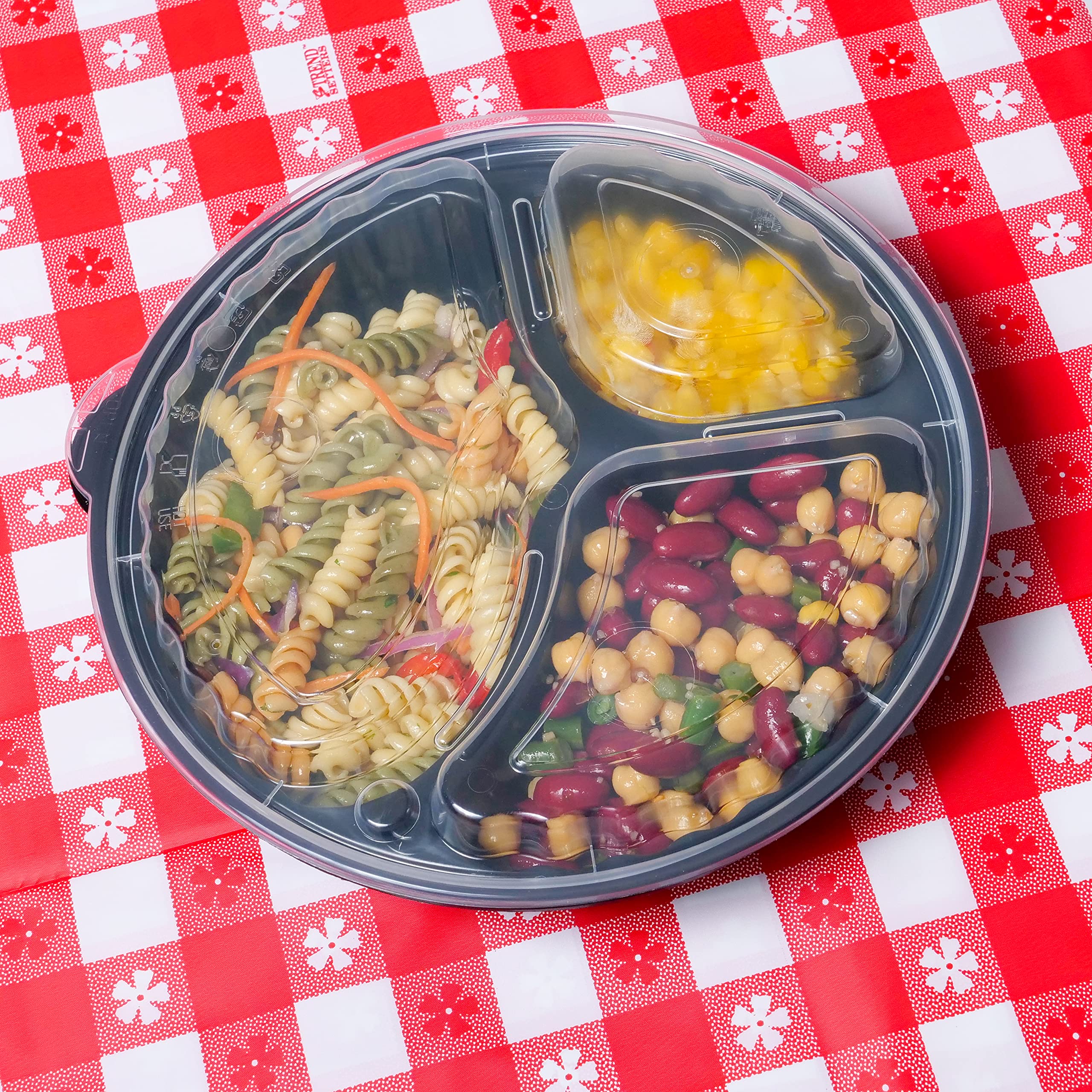 EcoQuality 33oz 3-Compartment Black Round Meal Prep Containers with Lids - Reusable Bento Box & Food Storage Containers | BPA Free, Stackable, Microwave/Dishwasher/Freezer Safe (25 Pack) | Perfect for Meal Prepping, Lunches, Leftovers & Office/School Use