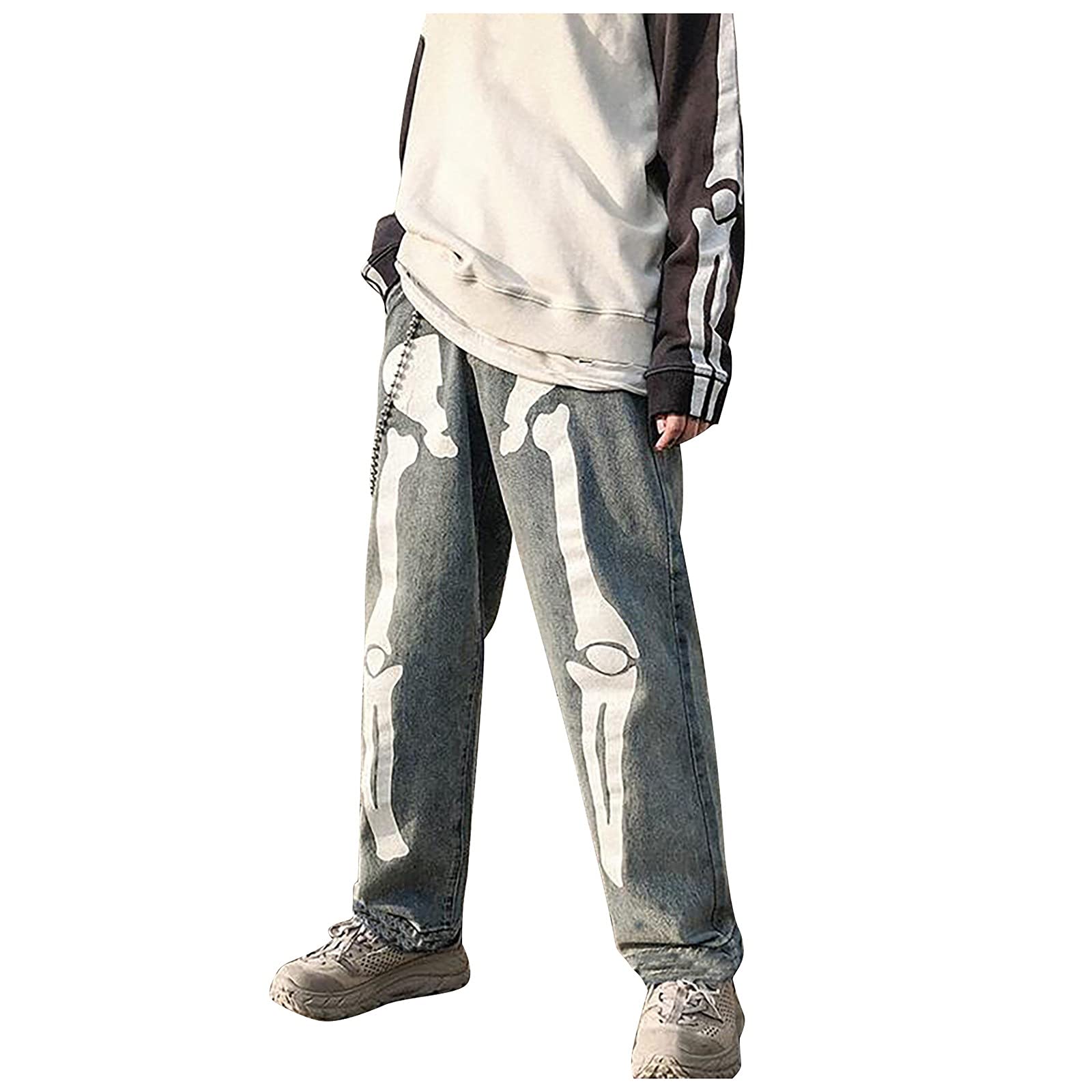 **Men's Water Resistant Fleece Pants - Softshell Bell Bottom Ripped Jeans with Pockets | High Waisted Baggy Black Jeans for Casual Wear & Outdoor Activities**