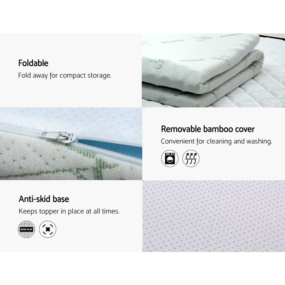 7-Zone Cooling Gel Memory Foam Mattress Topper with Breathable Bamboo Cover - 8cm Thick Single Size for Back Pain Relief & Pressure Relief - Perfect for Hot Sleepers, Side Sleepers & Bedroom Comfort