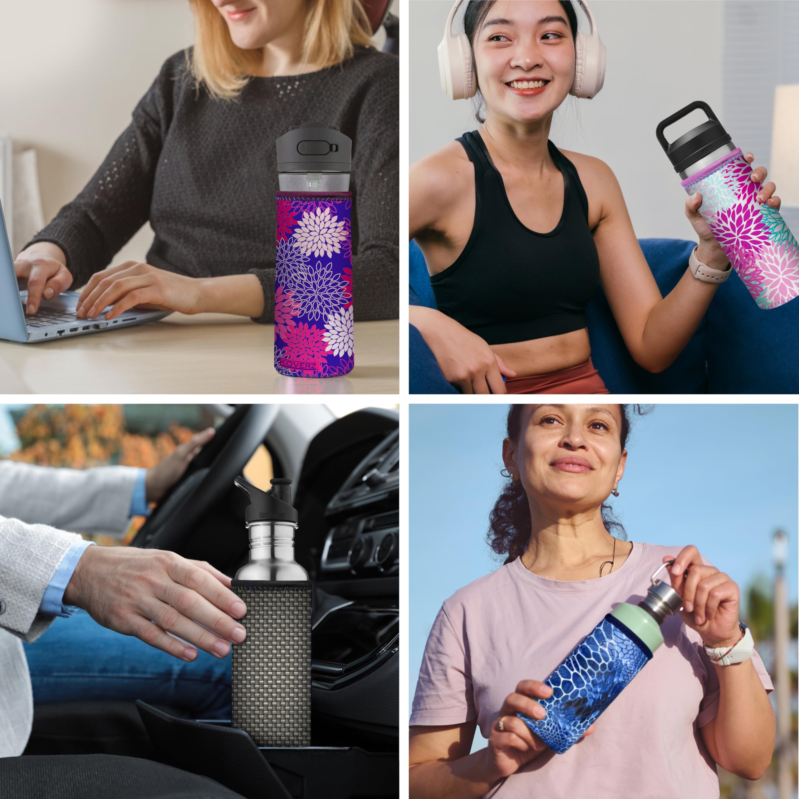 Koverz 24-30oz Insulated Water Bottle with Shoulder Strap - for Hiking & Gym