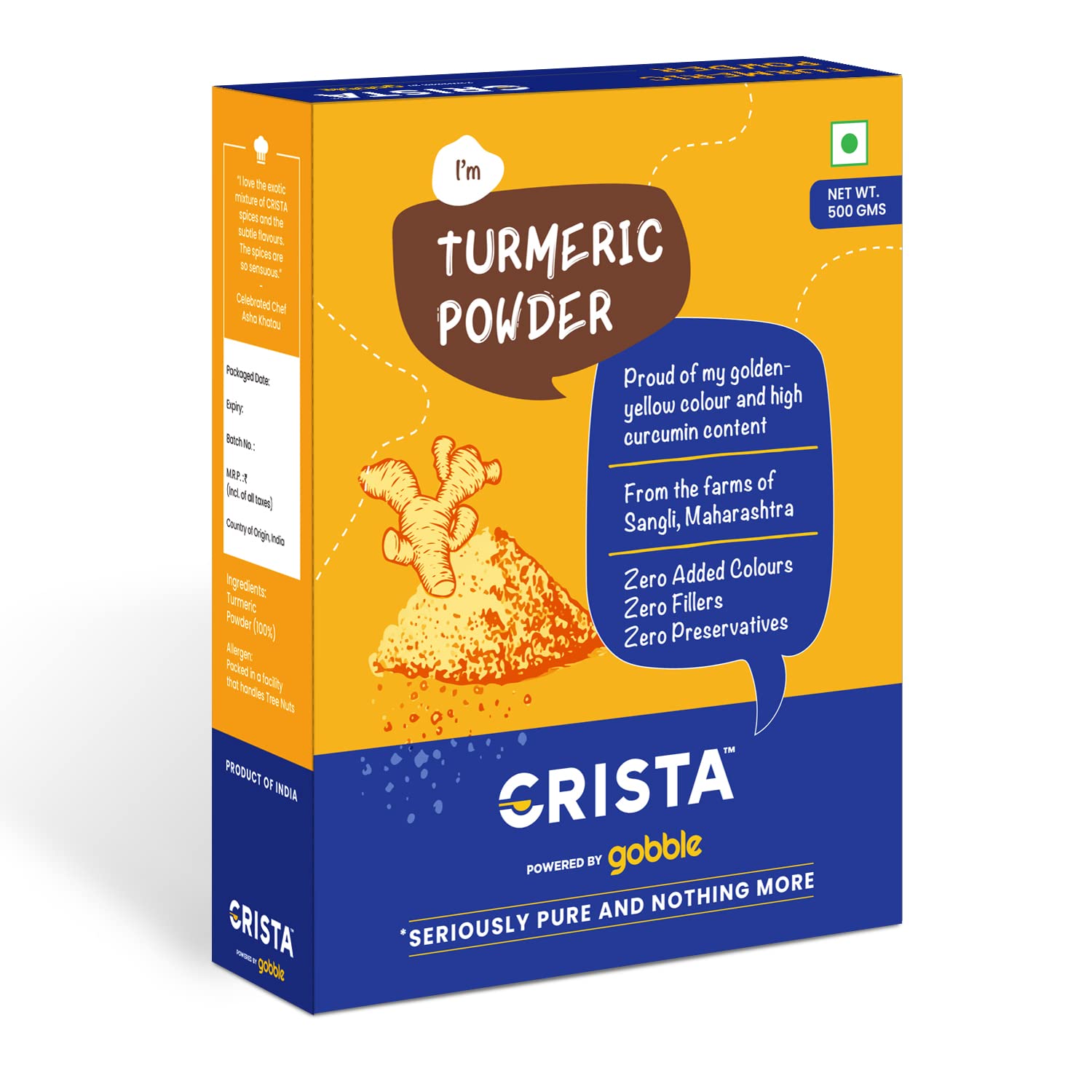 Organic CRISTA 500g Pure Turmeric Powder - 100% Natural, No Additives, Preservatives or Fillers - Handcrafted in Small Batches for Freshness - Perfect for Cooking, Golden Milk & Skin Care