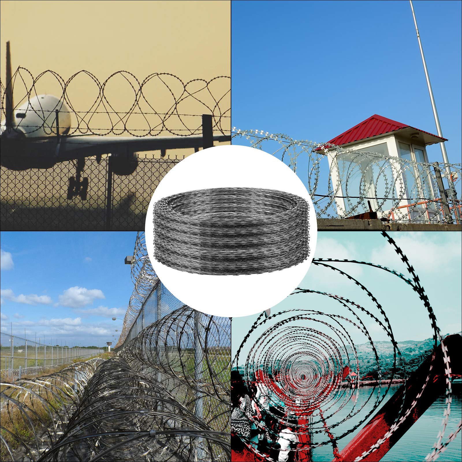 OrangeA 18 Inch Galvanized Barbed Wire Razor Wire - 500 Feet Heavy Duty Fence Security Wire (10 Coils Per Roll) for Farm, Ranch, Construction Site & Perimeter Protection