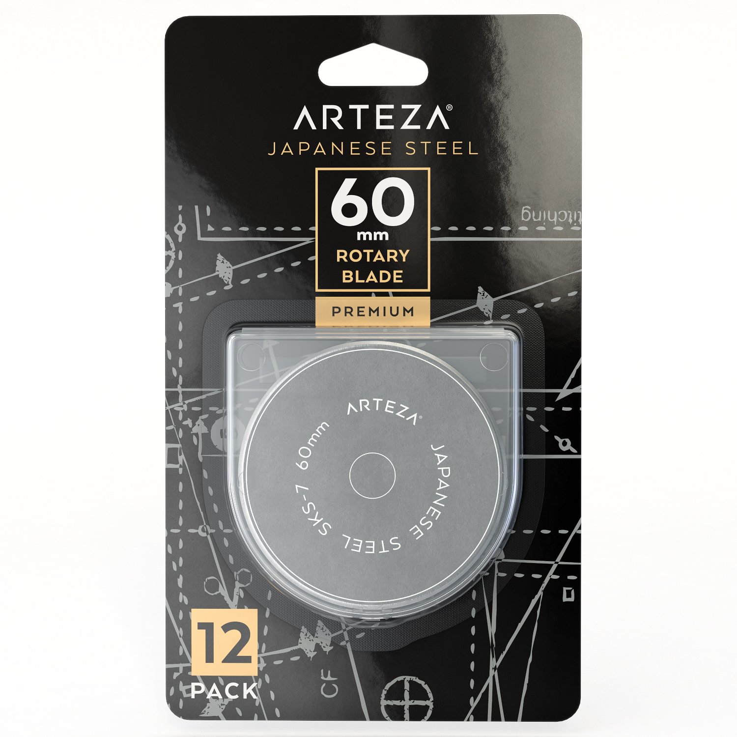 Arteza 60mm Quilting Rotary Cutter Replacement Blades - 12 Pack - Sharp Precision Blades for Fabric Cutting, Quilting, Sewing & Craft Projects - Ideal for Quilters, Seamstresses & DIY Enthusiasts