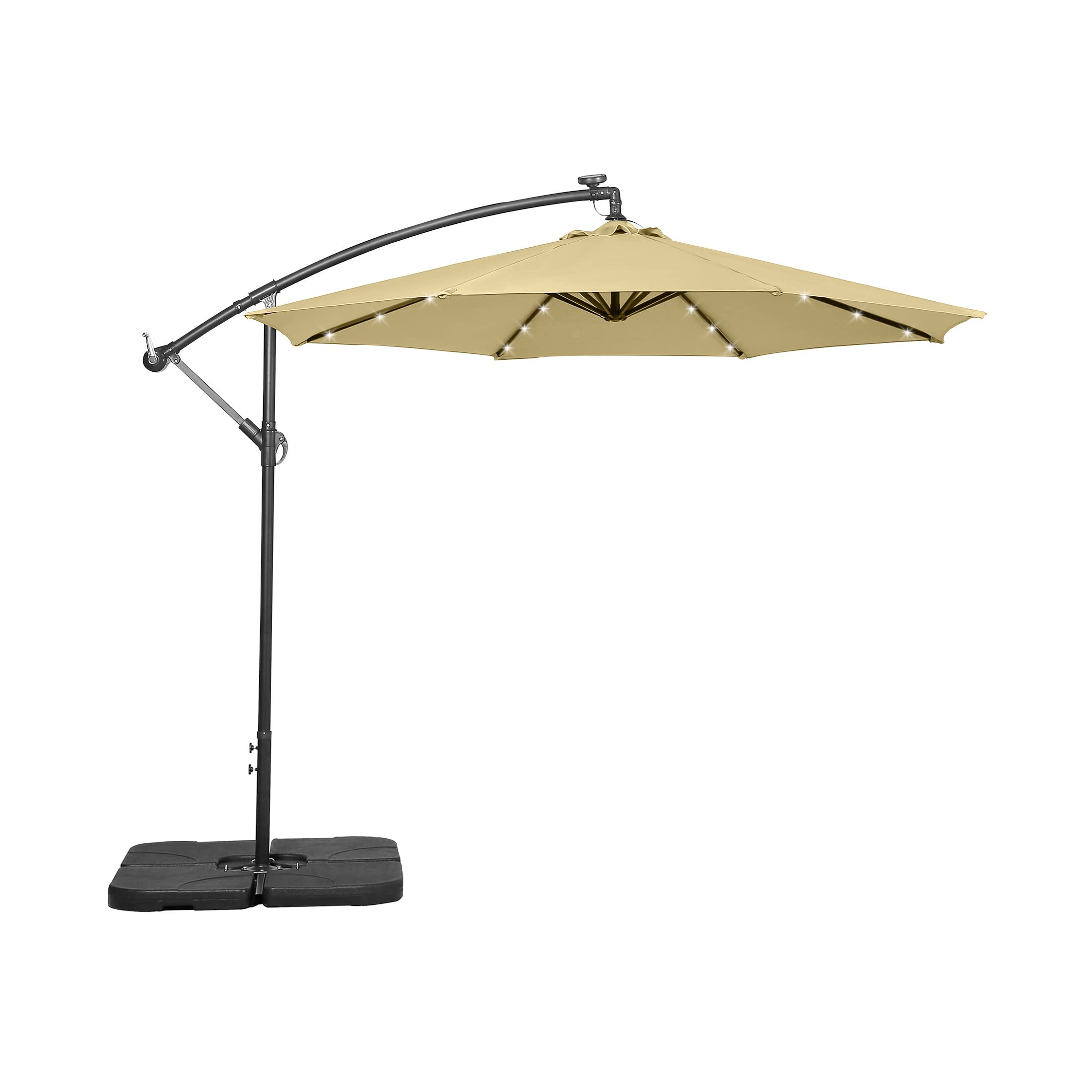 WO Home Furniture 10ft Cantilever Patio LED Umbrella Set - 3 Piece Outdoor Umbrella with Stand & Weighted Base (Beige) - Perfect for Poolside, Backyard, and Garden Relaxation