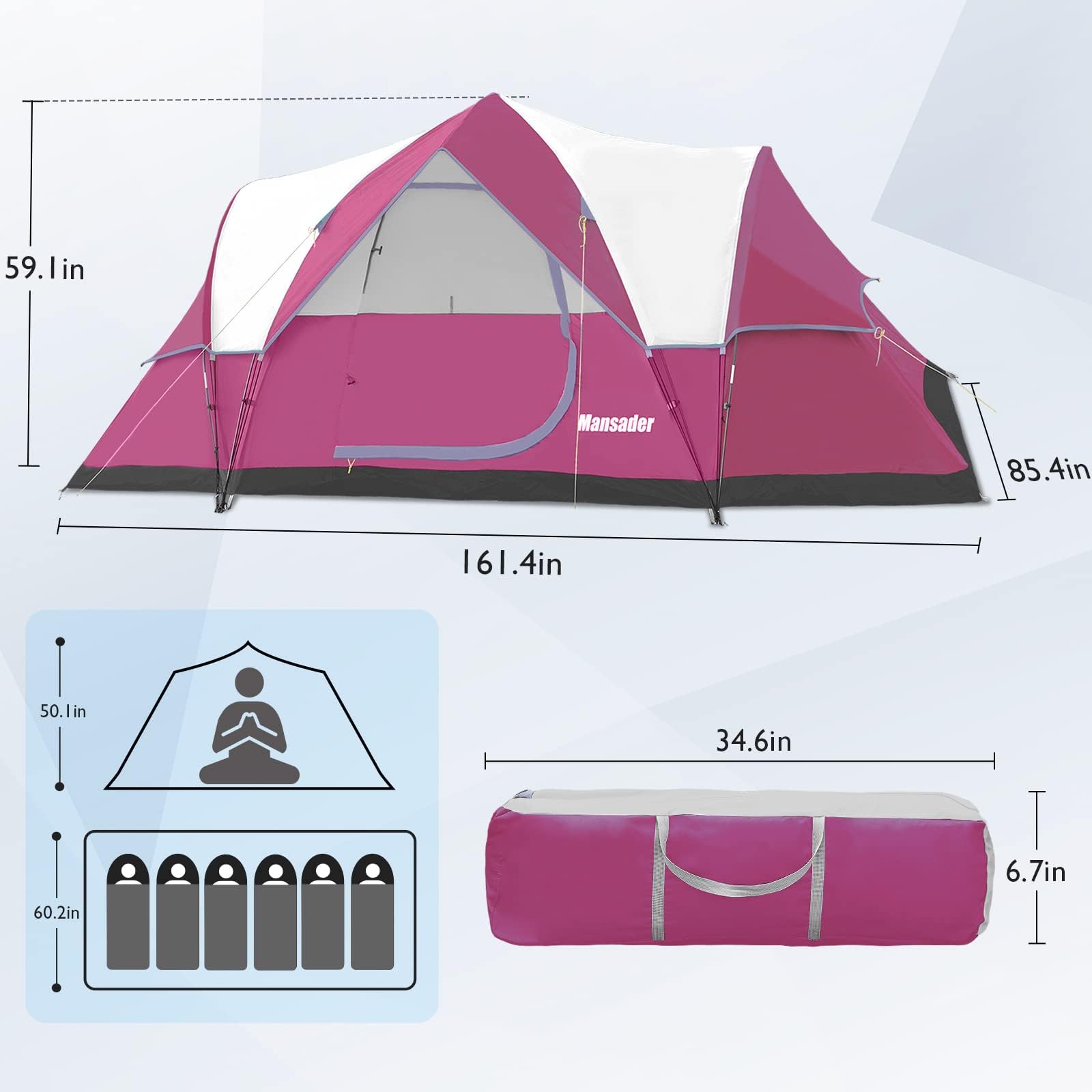 6 Person Family Camping Tent - Waterproof Windproof Dome Tent with Top Rainfly - Easy Setup Pop Up Tent for Outdoor Camping, Hiking, Backpacking & Travel - Perfect for Family Adventures, Beach Trips & Music Festivals